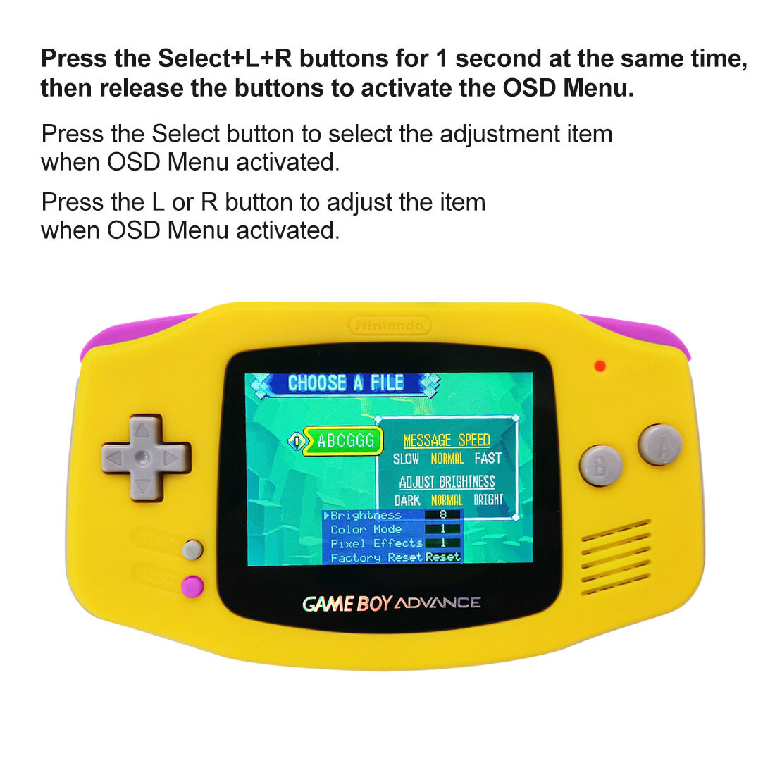 Game Boy Advance GBA Game Console with IPS V5 Menu 720×480 Backlight LCD MOD