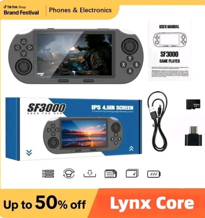 I SF3000 Retro Handheld Game Console with 4.5 Inch IPS Screen 3000mAh Battery.