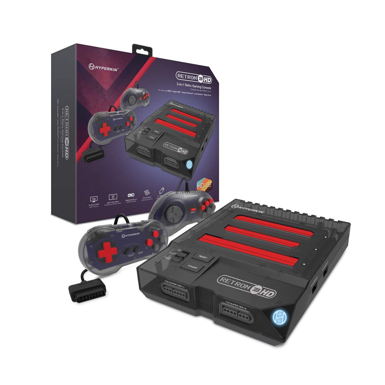 Retro Gaming Console 3-in-1 NES SNES Genesis HD Hyperkin RetroN M03888-SB