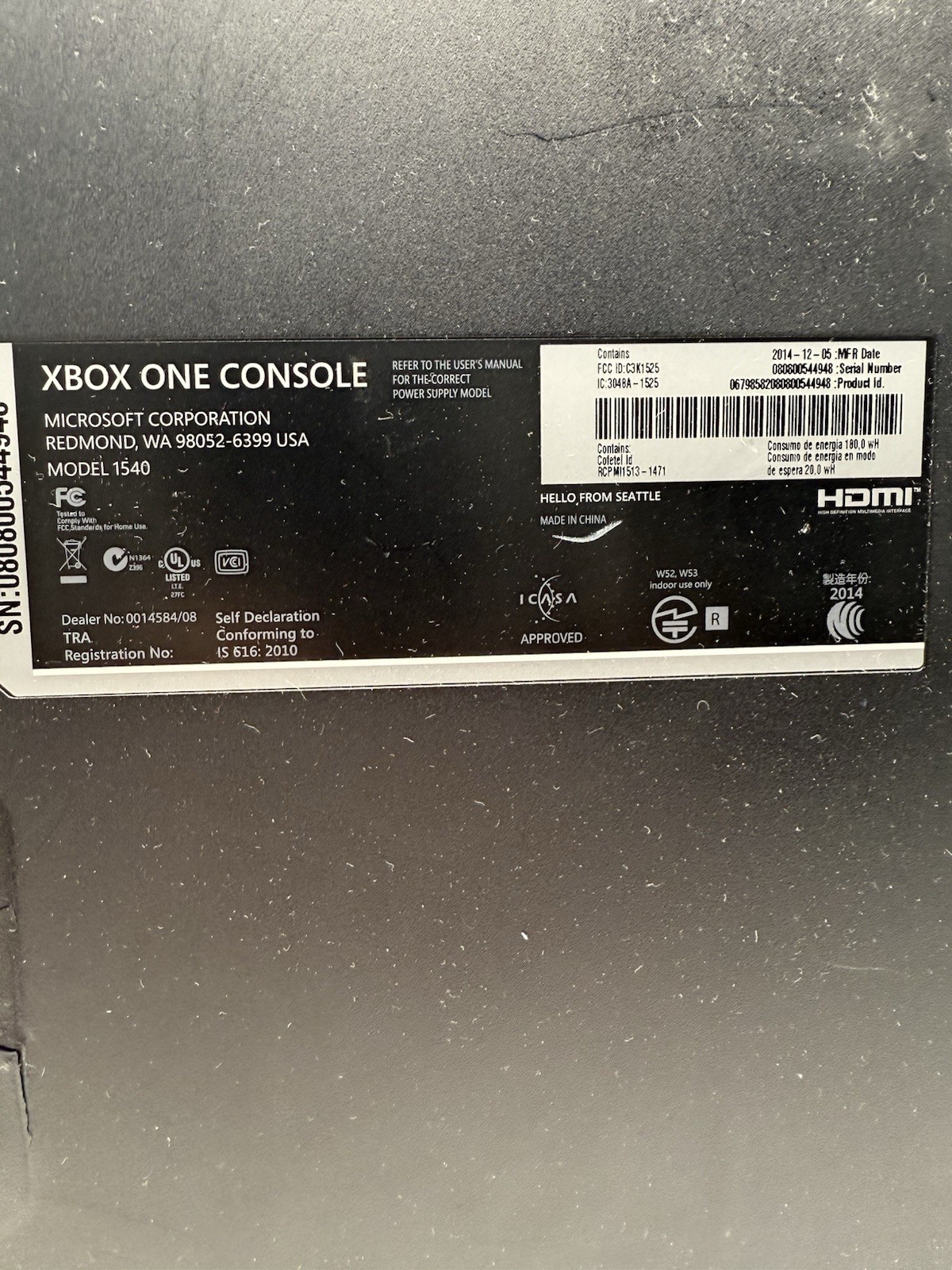 Microsoft Xbox One 500GB Console, Controller &Wires Black 1540 Tested #4948