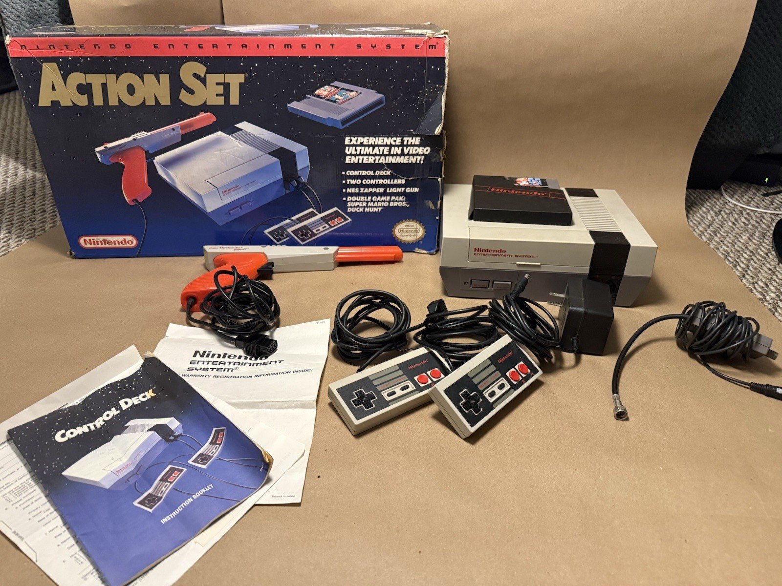 Nintendo NES Action Set Console with Controllers, Game and DAMAGED box