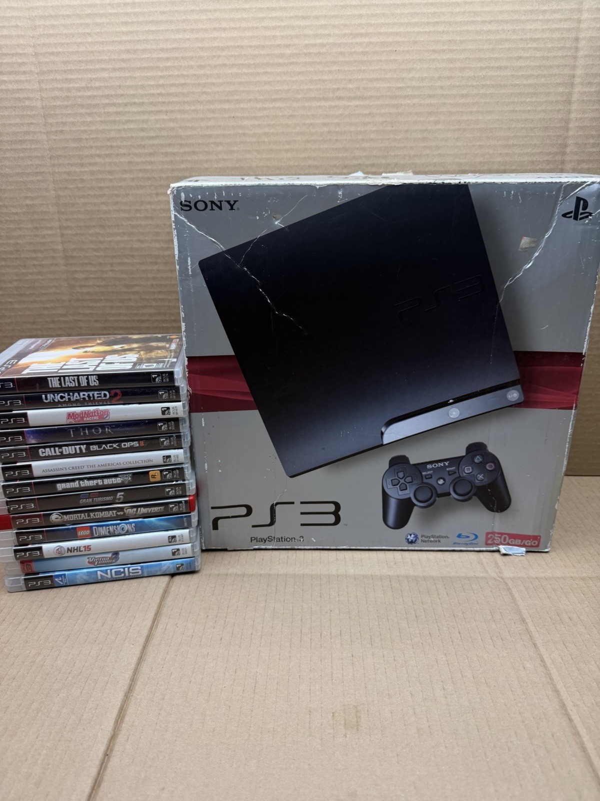 Sony PS3 Slim 250GB Console CECH-2001B In Box, & 13 Games