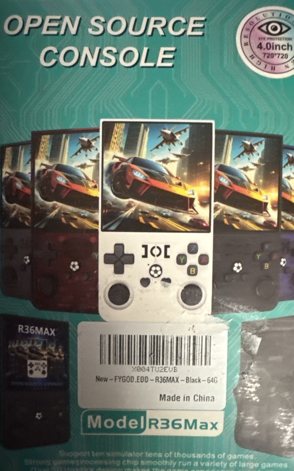 R36Max Open Source Handheld Game Console, Black, USB-C Connectivity