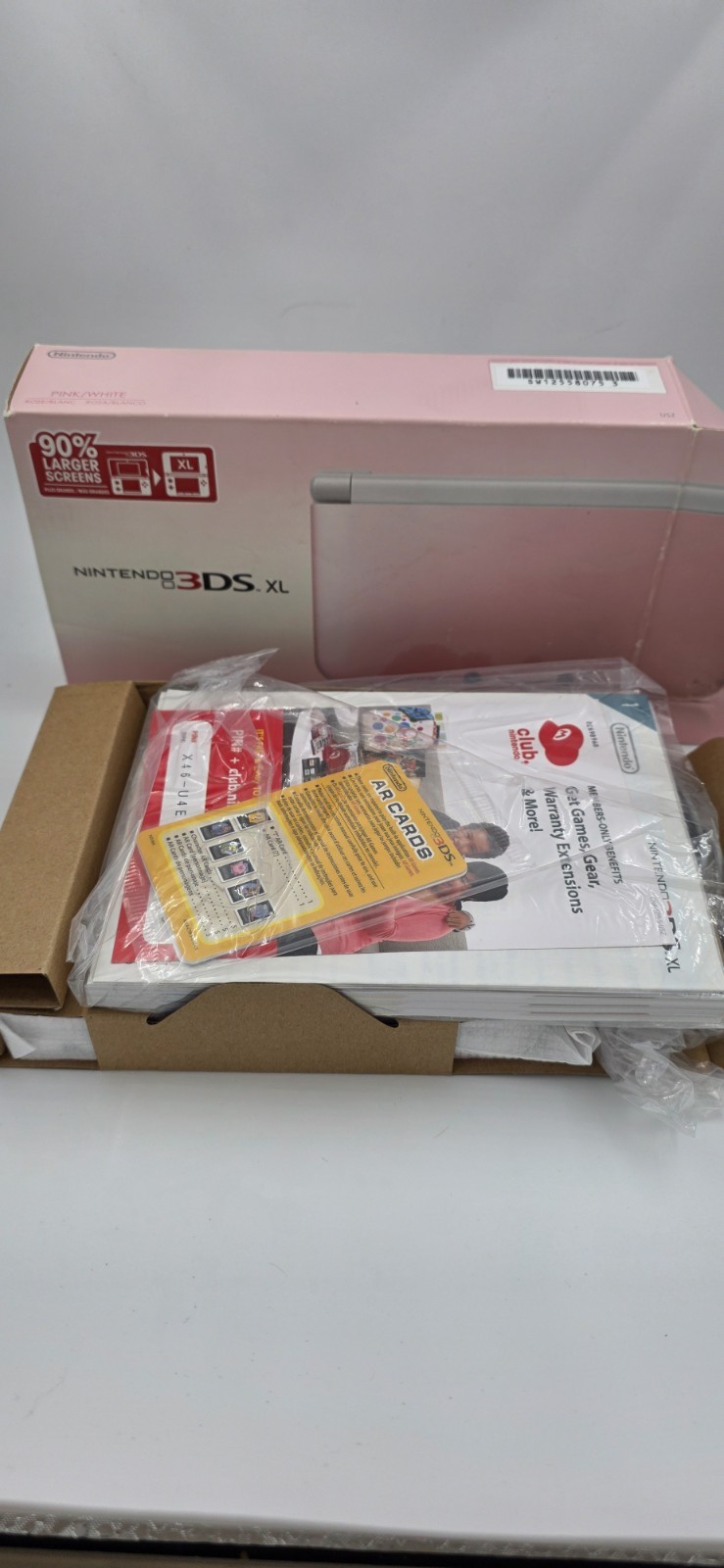 Nintendo 3DS XL Launch Edition White & Pink Handheld System in Box +AR Cards
