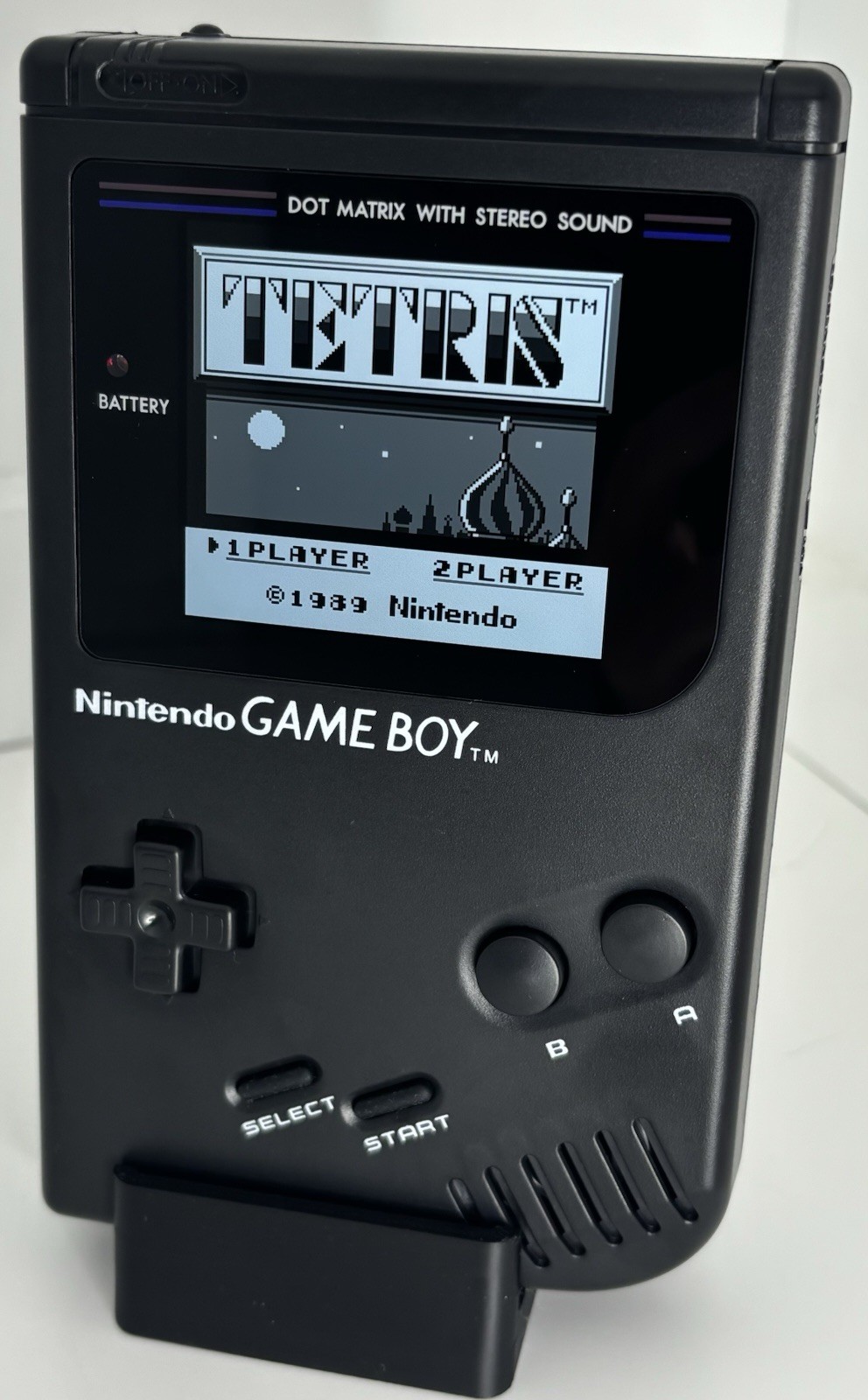 Black Nintendo Game Boy DMG-01, IPS Q5 Screen Mod and USB-C Rechargeable Mod