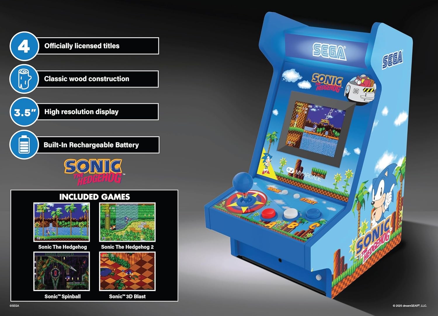 My Arcade Sonic The Hedgehog Mighty Player: 4in1 Arcade Countertop Video Game,