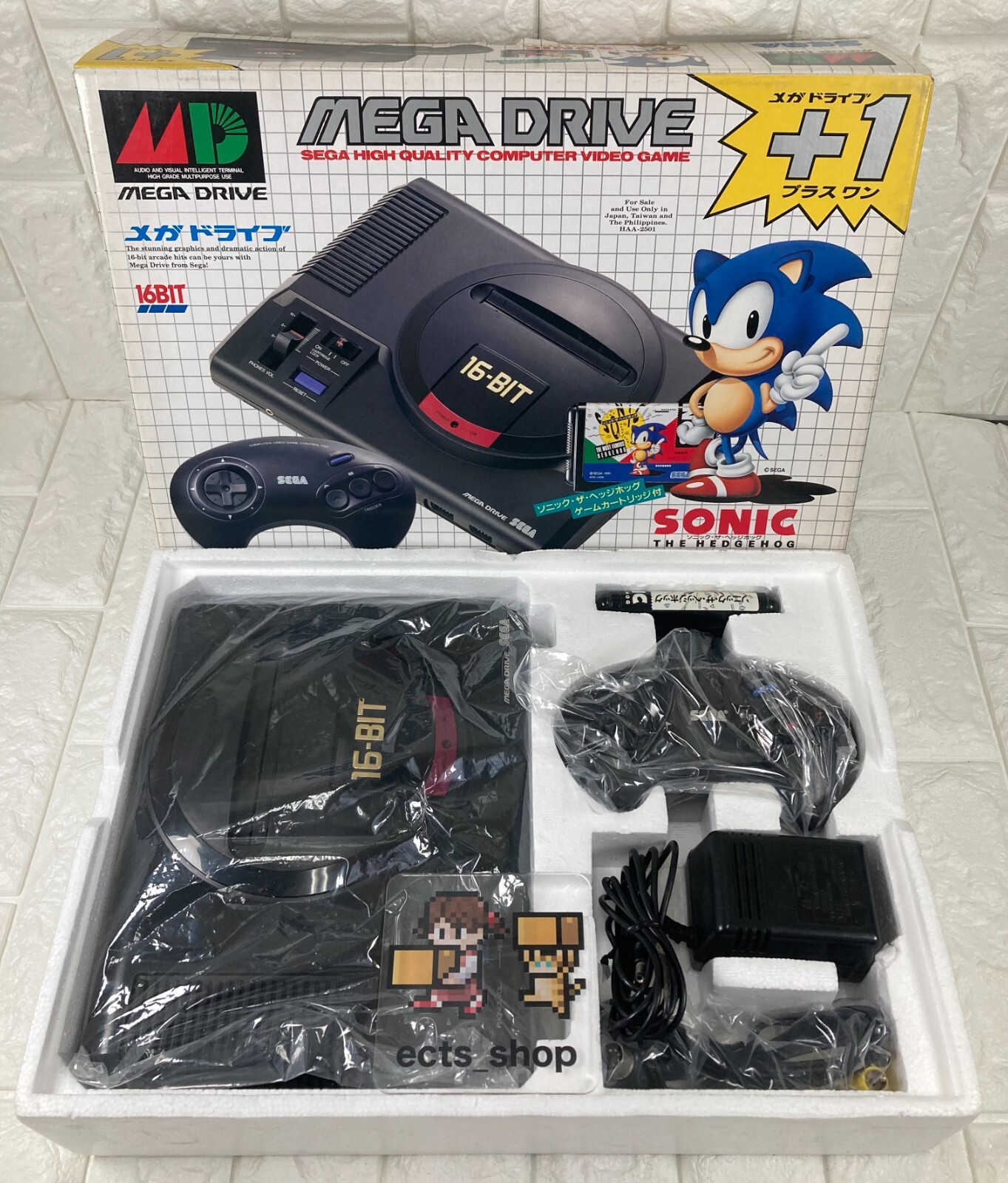 MEGA DRIVE PLUS 1 SONIC Console Boxed Tested System +1 games SEGA Japan#02