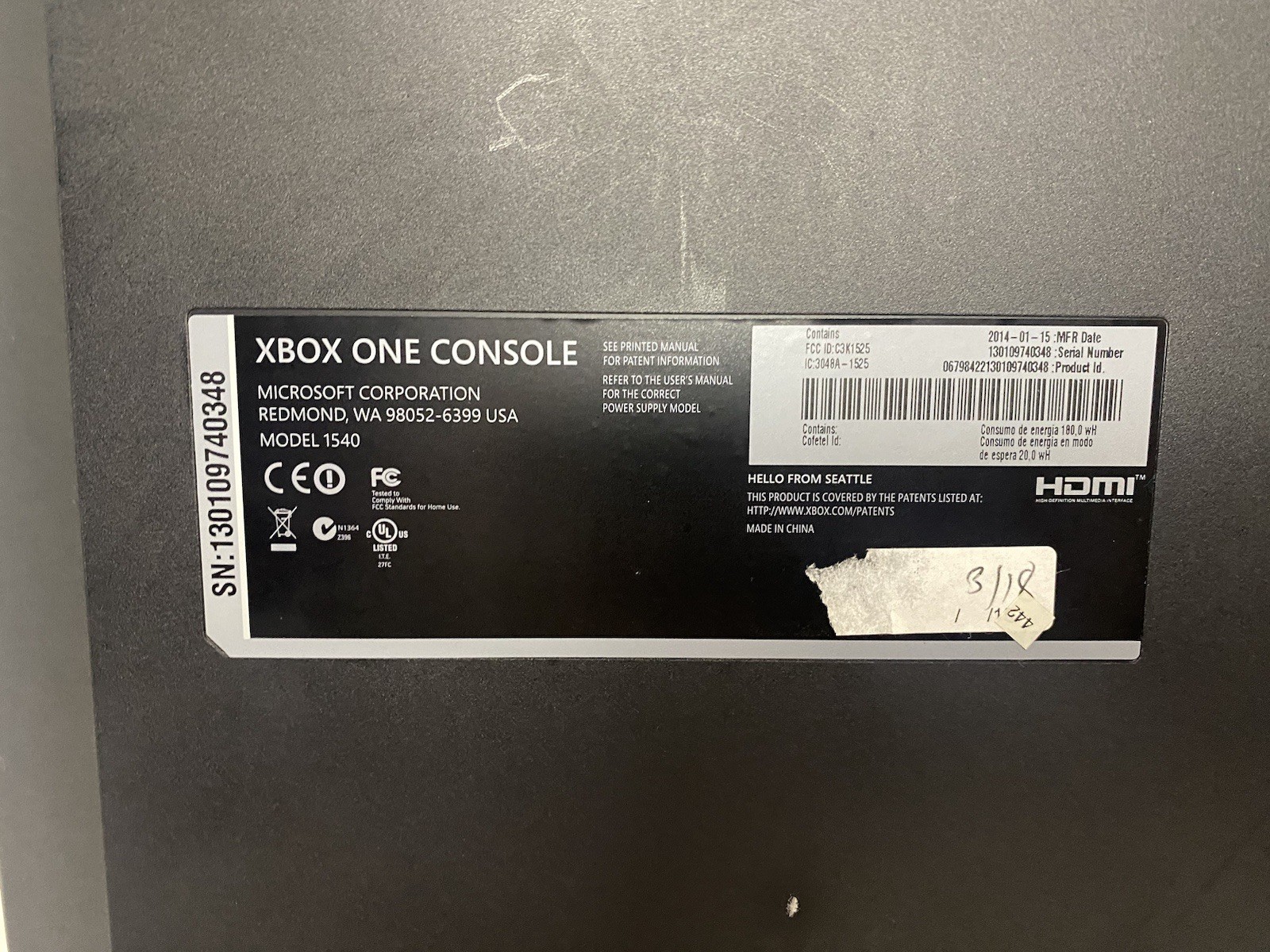 Microsoft original Xbox One console only 500GB – (1540) – Black – Tested/works