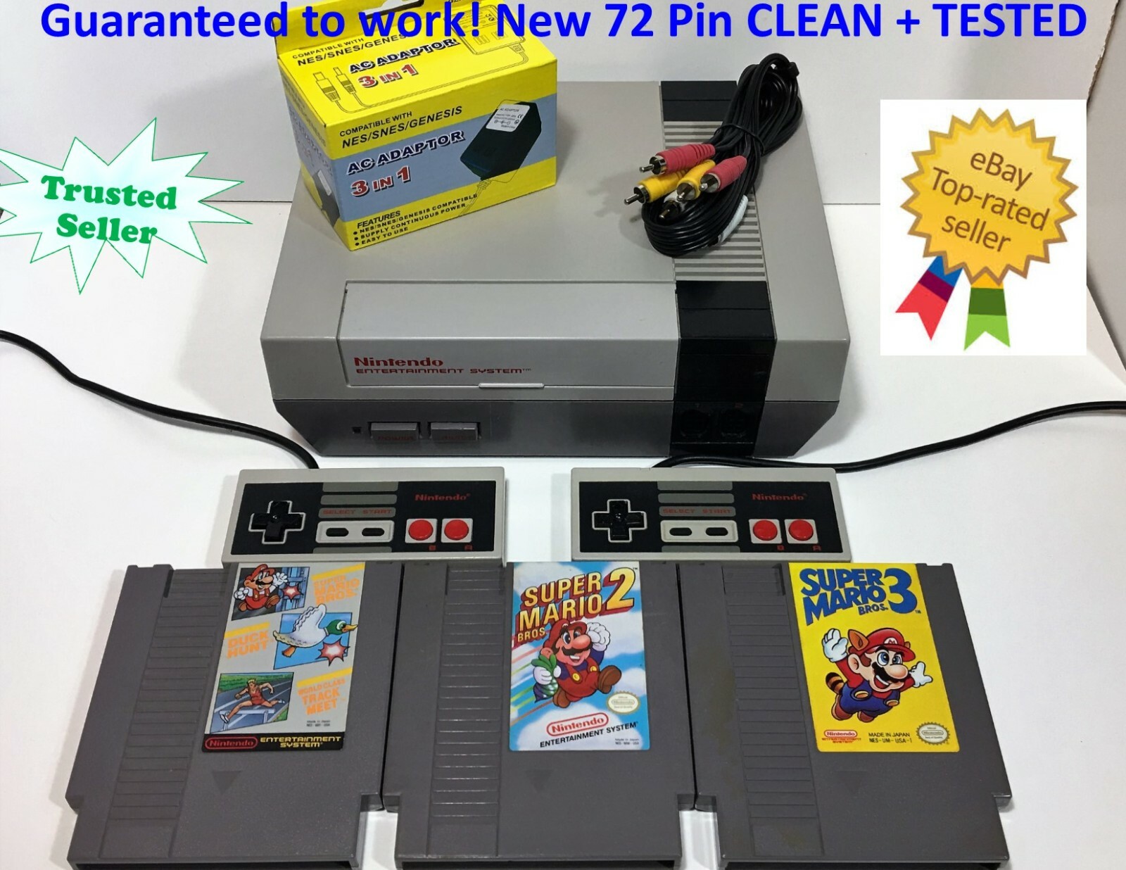 NINTENDO NES Console RESTORED System Bundle Games Lot Super Mario 1 2 3