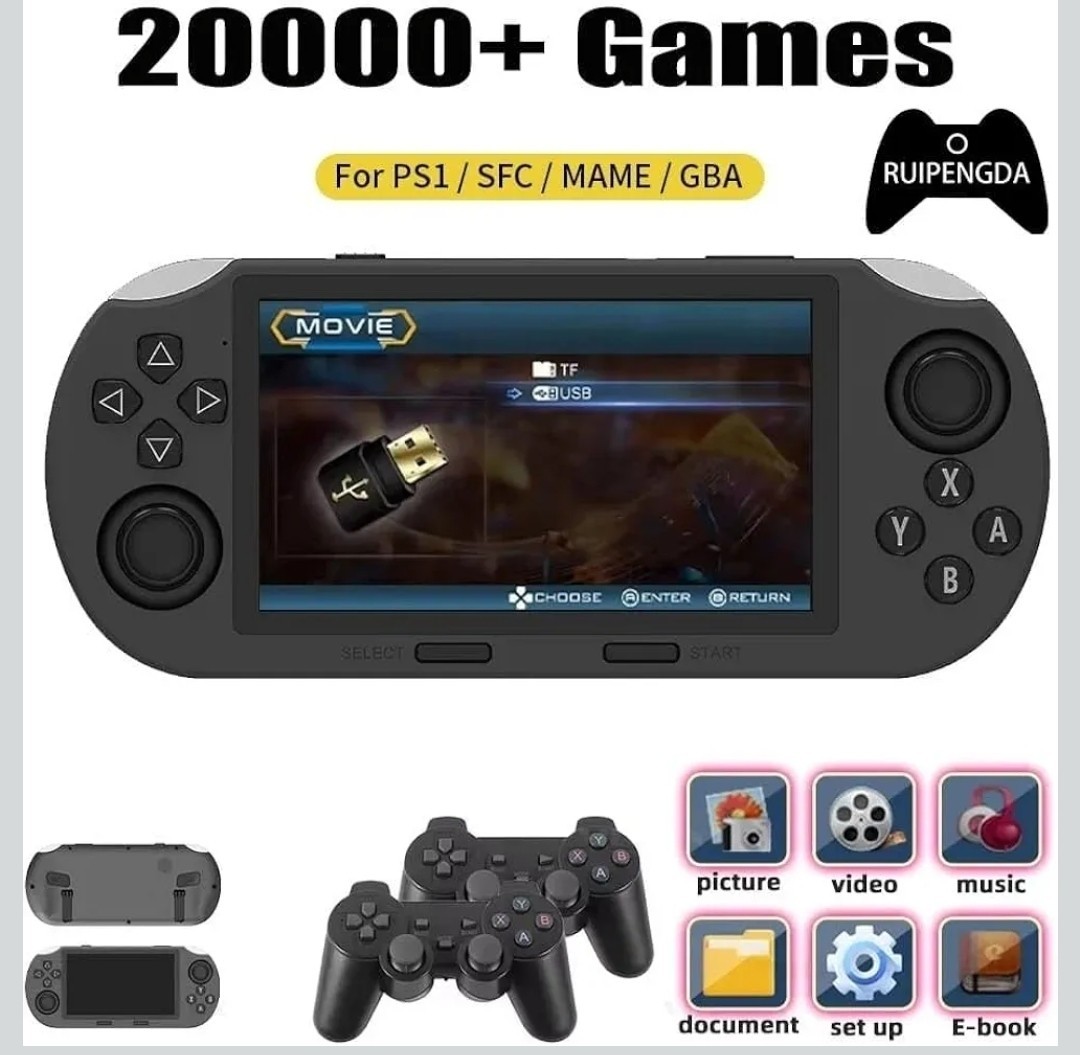 SF3000 Handheld Game Console 4.5in IPS Display, 20000+ Games, Gray/Black