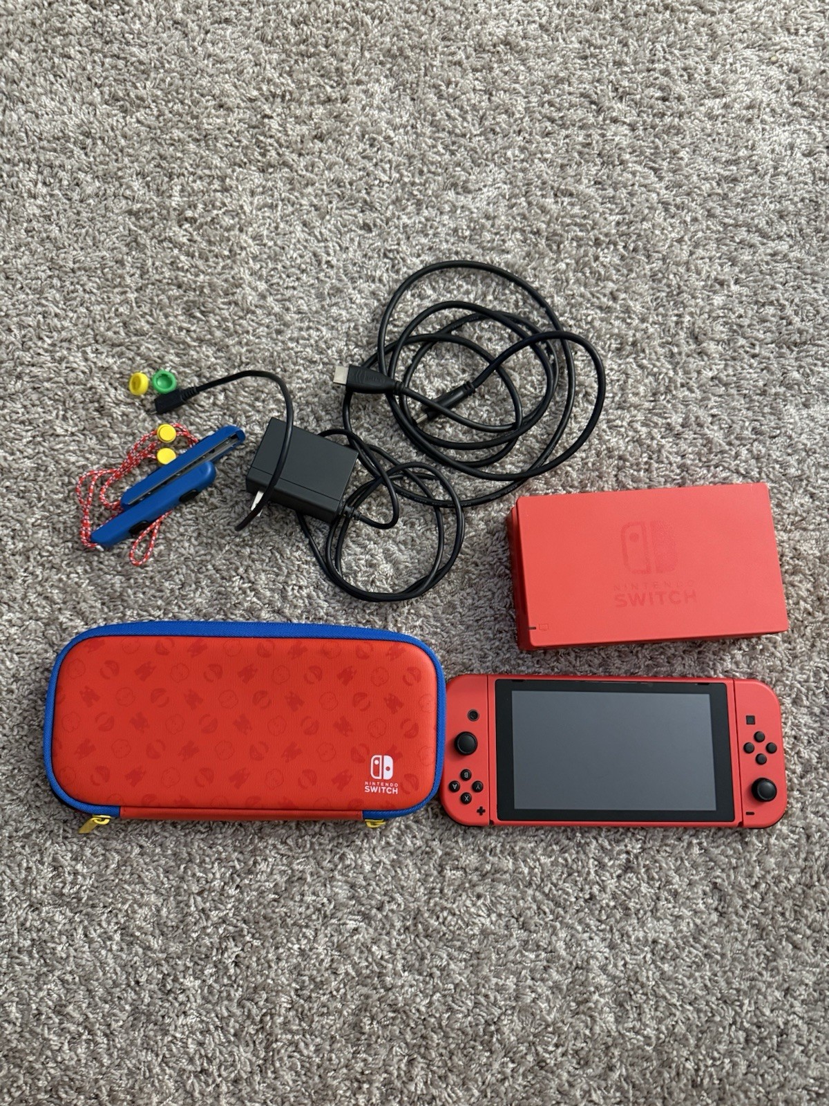 Nintendo Switch HAC-001 (-01) Super Mario Edition Red Blue Console + Dock + Case