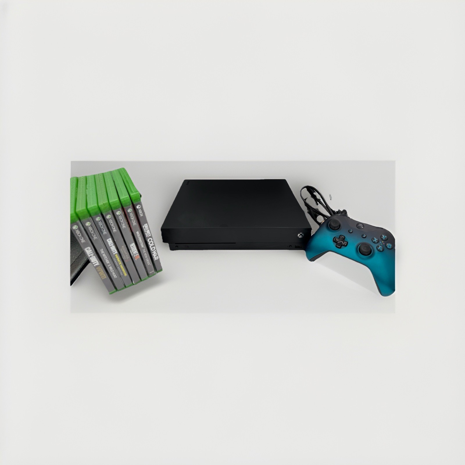 Xbox One X 1TB Console Refurbished Bundle Aqua Shift Controller 7 Games COD RE