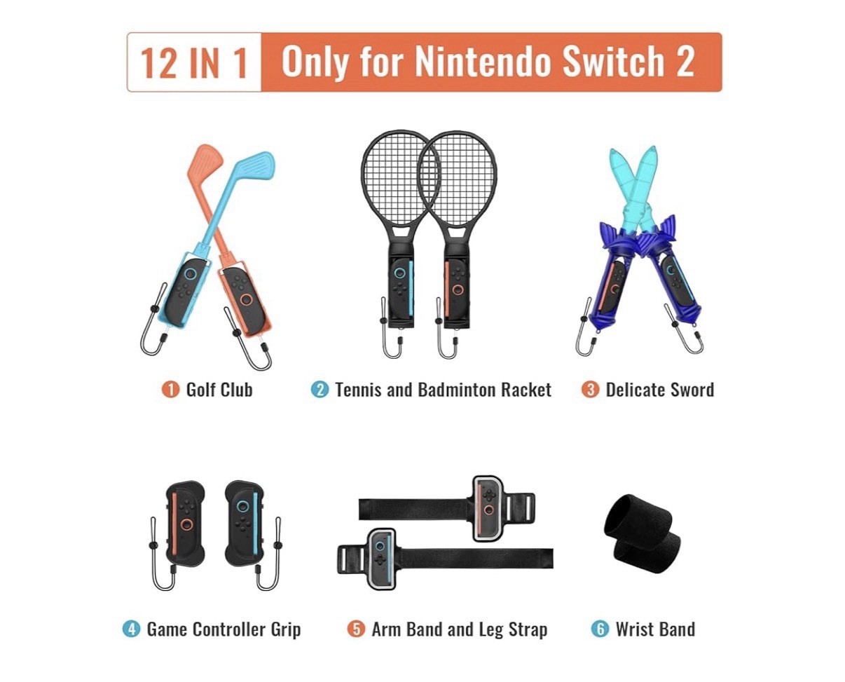 New In Box 12 IN 1 GAME ACCESSORIES BUNDLE FOR NINTENDO SWITCH 2 SPORTS