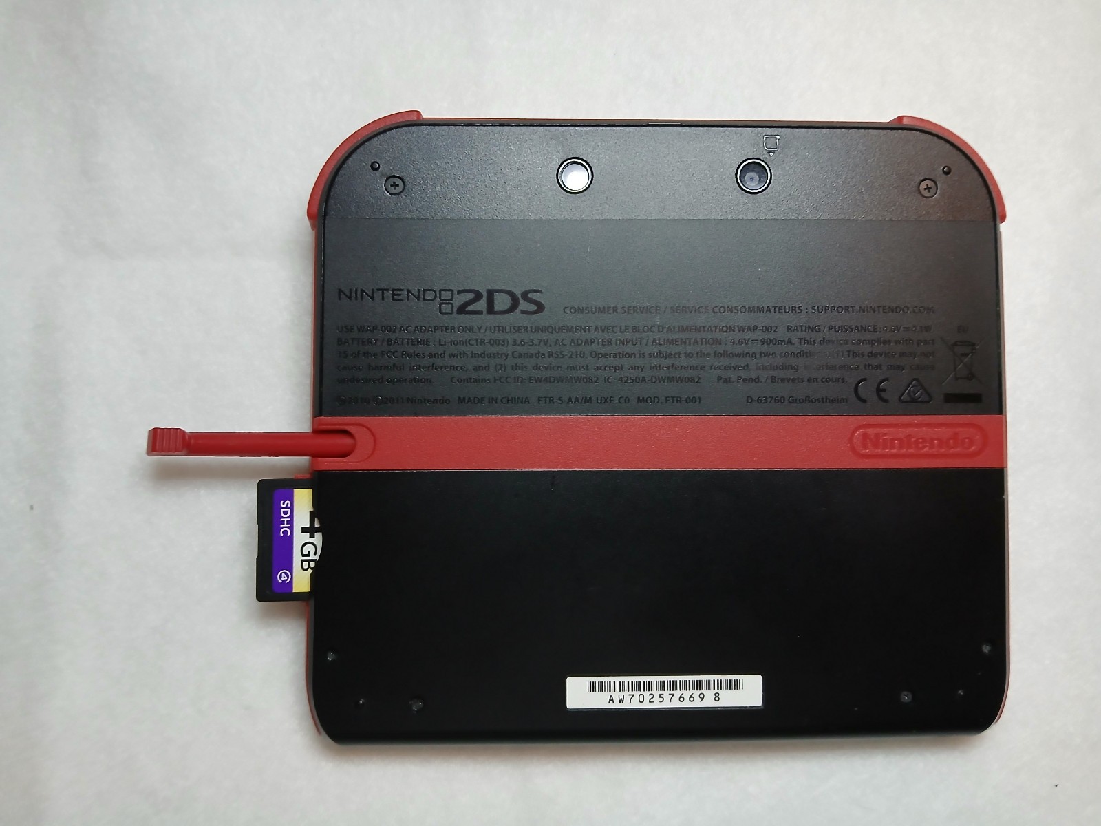 Nintendo 2DS Red/Black-Great Cond, Tested, Charger, Stylus, 4GB SD Card, MK-7