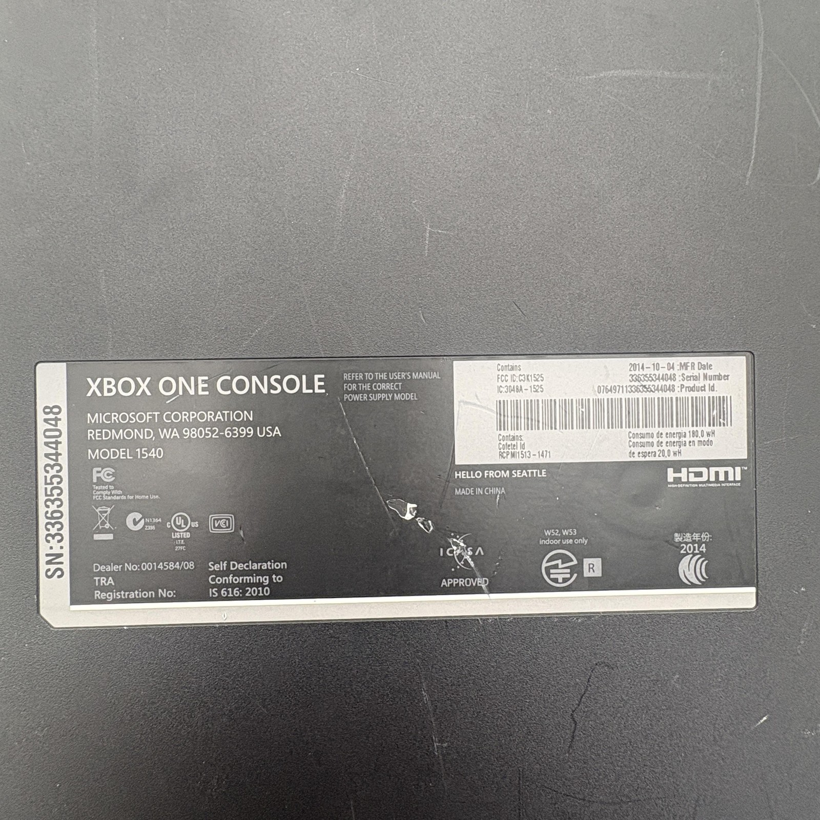 Microsoft Xbox One Console 1540 Black HDMI For Parts Not Working System Only