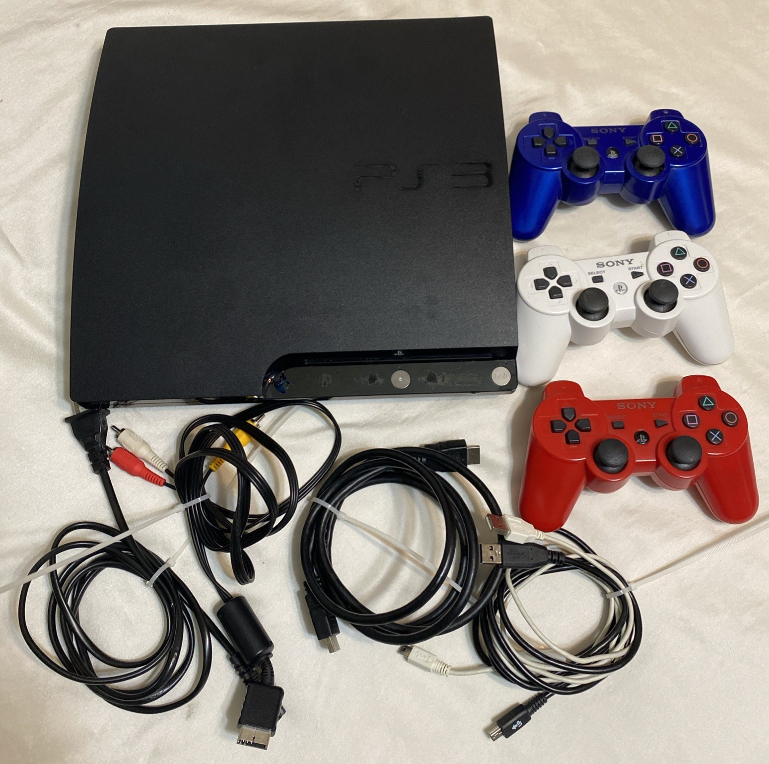 Sony PlayStation 3 PS3 Slim Console with Controllers Cords Tested Working 111GB
