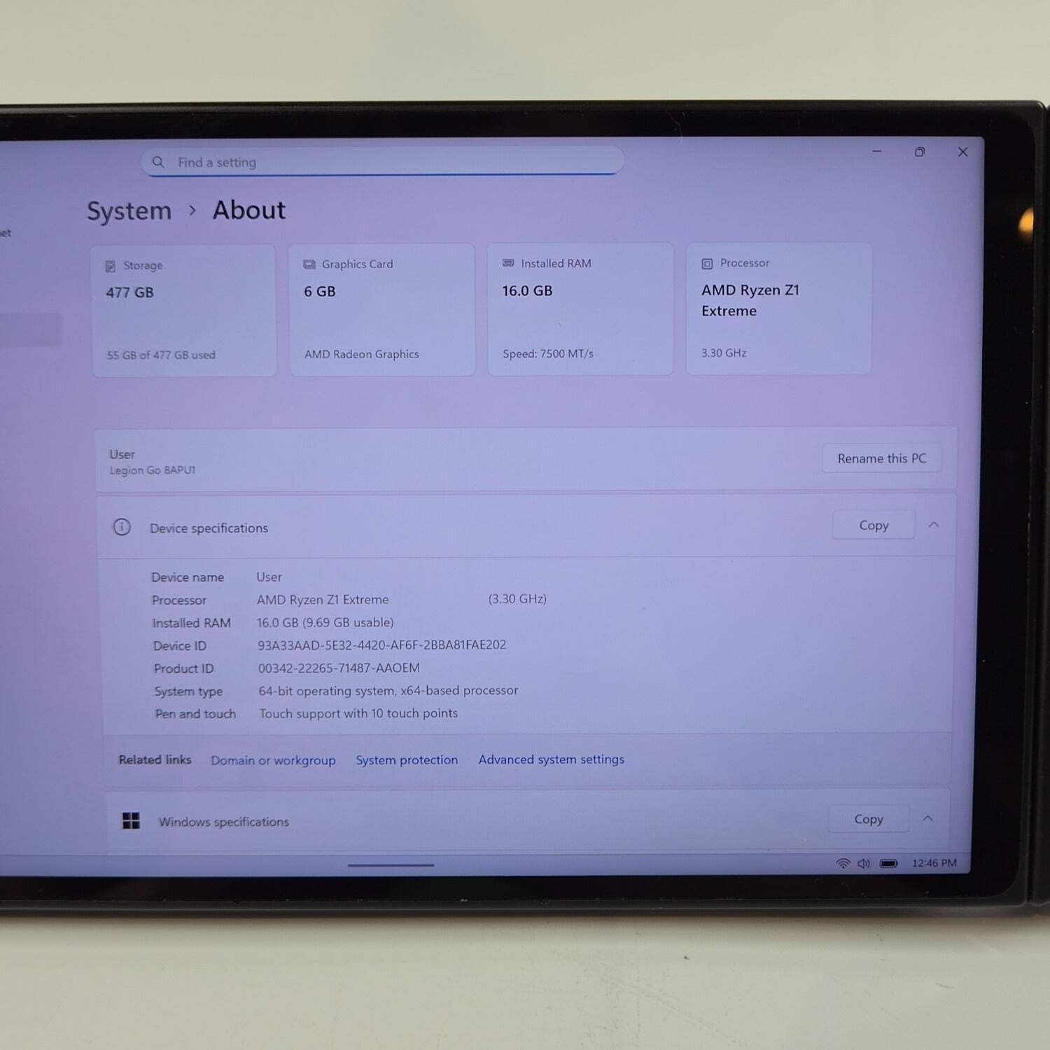 Lenovo Legion 83E1 8.8 Ryzen Z1 Extreme 3.3GHz 10GB RAM 512GB SSD
