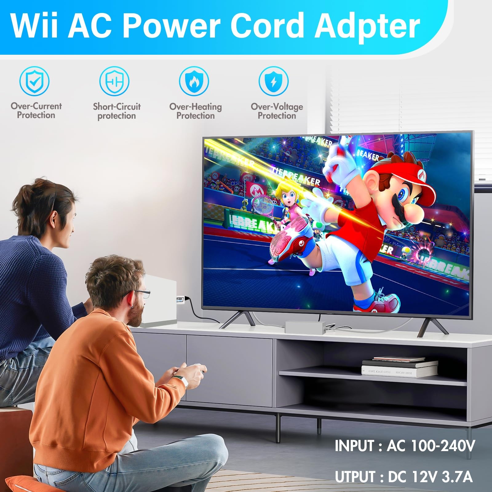 PORTHOLIC 4 in 1 Wii Replacement Cables Set, AC Power Adapter + White