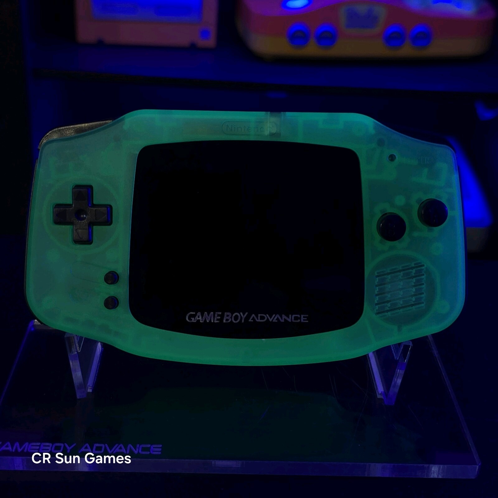Clear Teal Glow In The Dark GameBoy Advance GBA Console with iPS Backlight LCD
