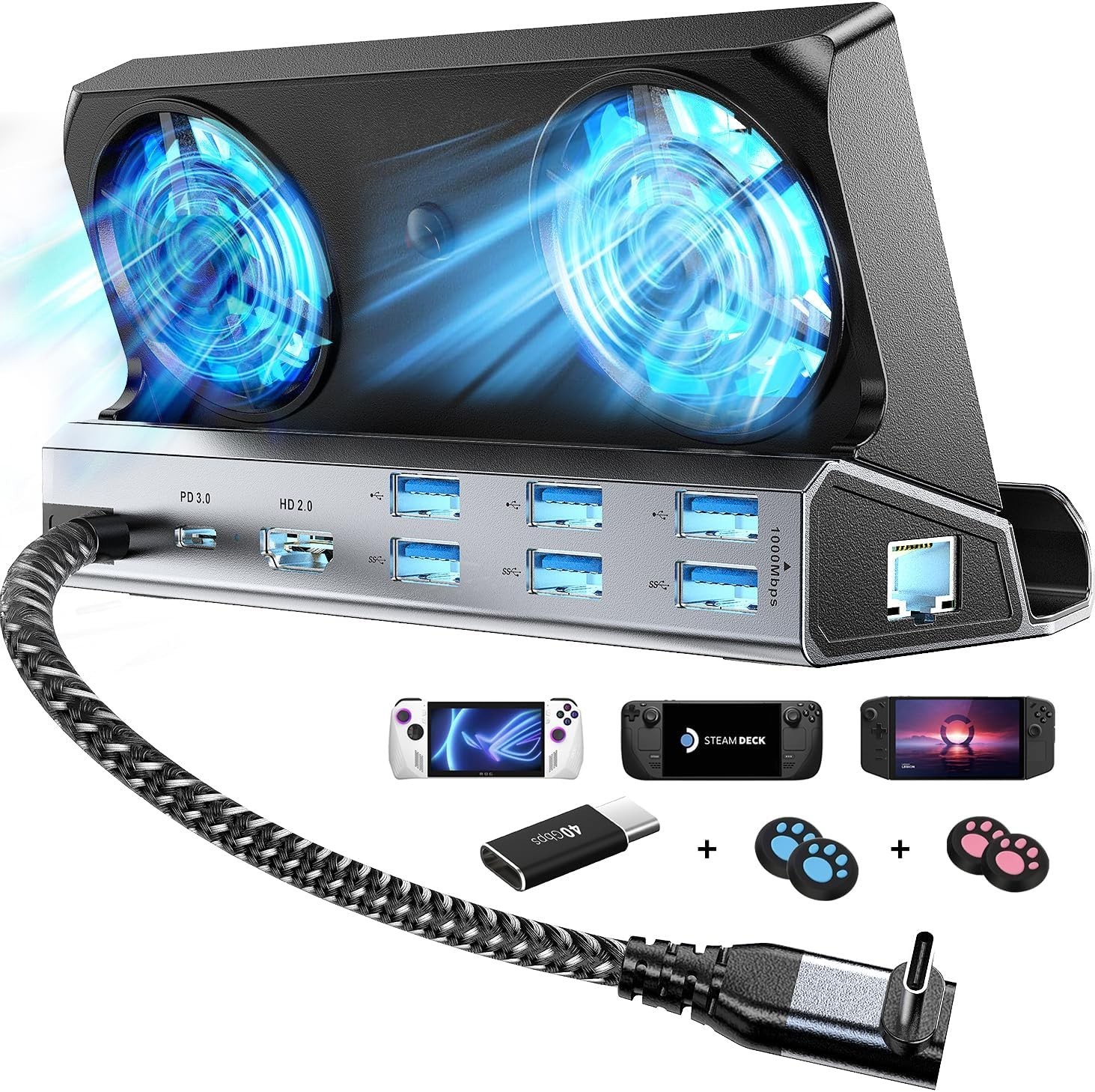 ROG Ally Docking Station: 12-in-1, Dual Fans, 4K 60Hz, 100W PD, 6 USB Ports