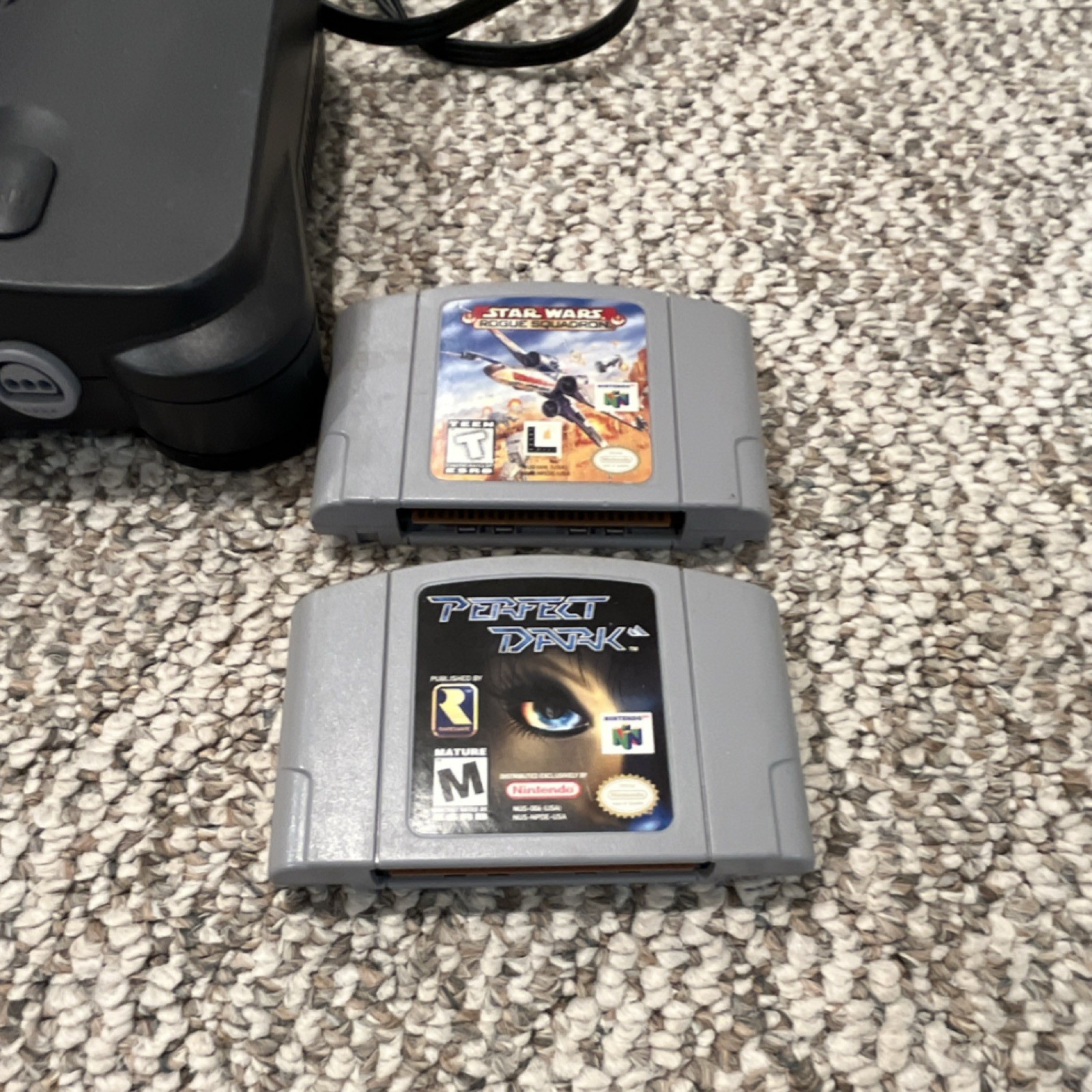Nintendo 64 Console Black Gray Purple w/ 2 Controllers and Star Wars