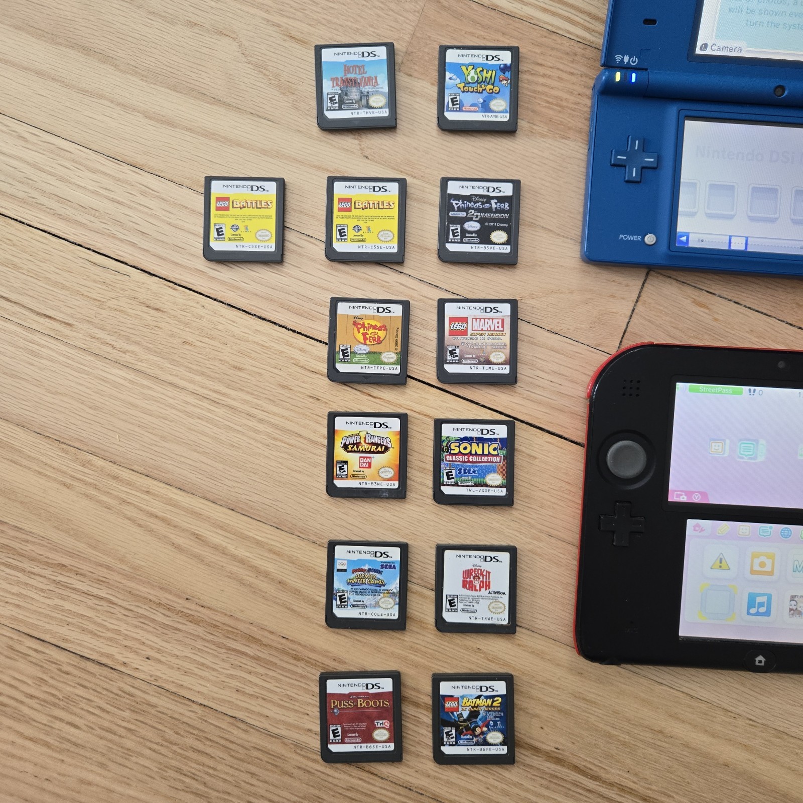 Nintendo 2DS Red/Black & Nintendo DS Lite Blue | 13 Games | OEM Charger | Tested