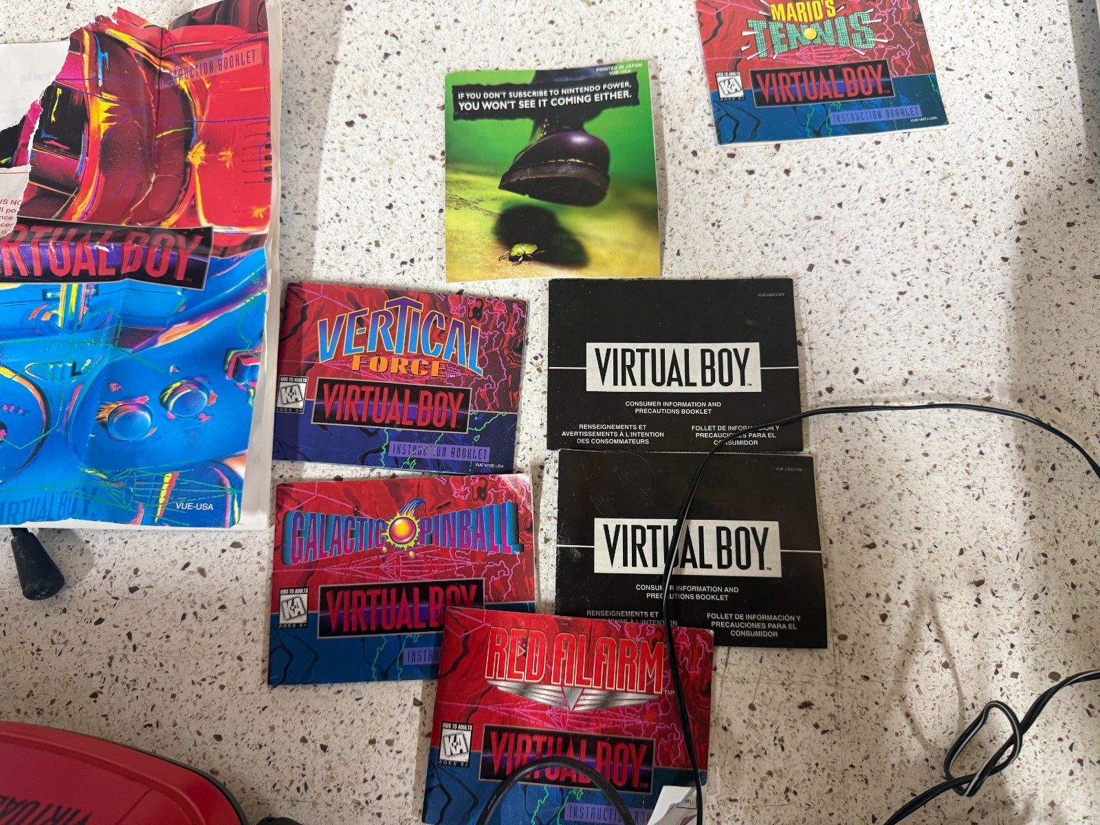 Nintendo Virtual Boy Console Stand Controller Red, with battery pack, box, games