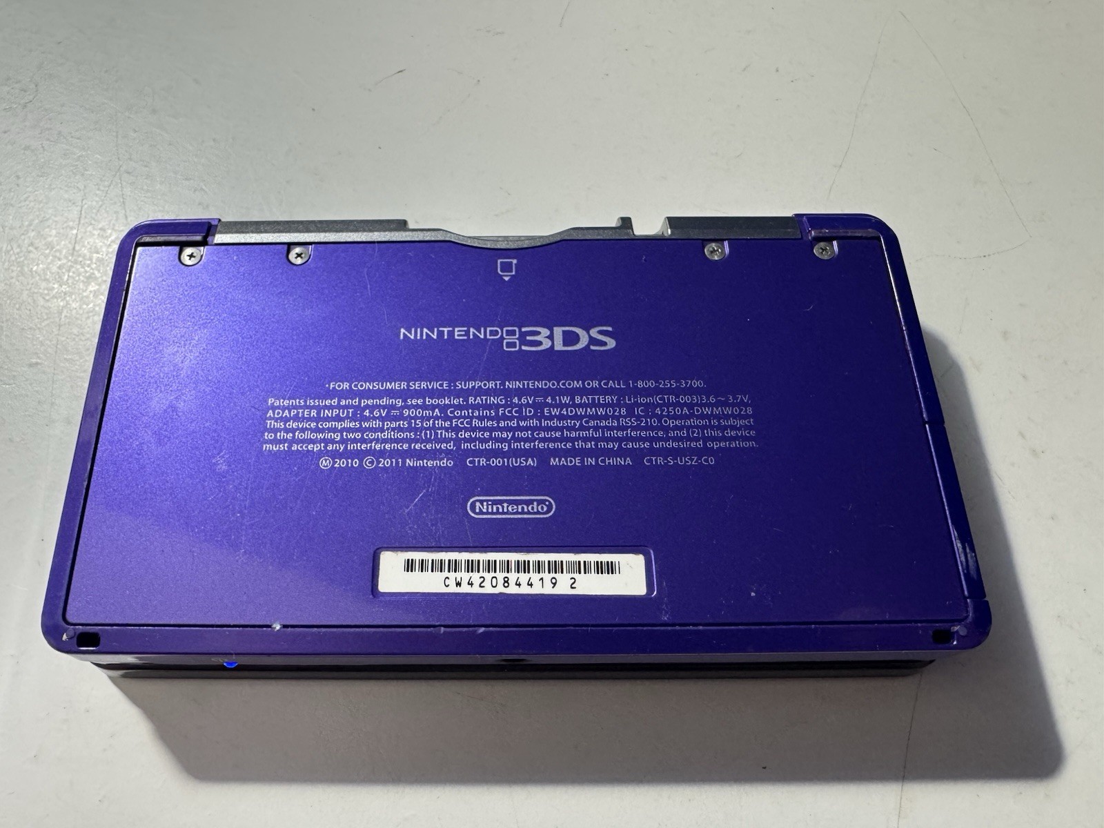 READ Nintendo 3DS Midnight Purple Handheld Game System- Works, No Stylus READ
