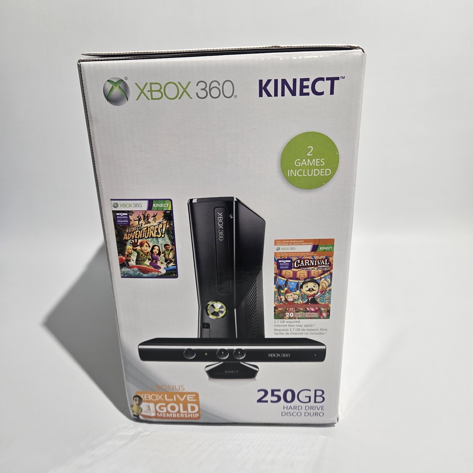 Microsoft Xbox 360 S Slim 250GB Black Kinect Bundle 2 Games NTSC NEW Sealed!