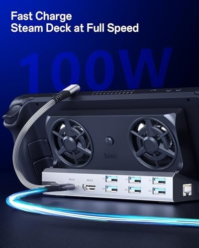 12-in-1 Steam Deck Docking Station with Dual Cooling Fans, 4K@60Hz, 6 USB Ports,