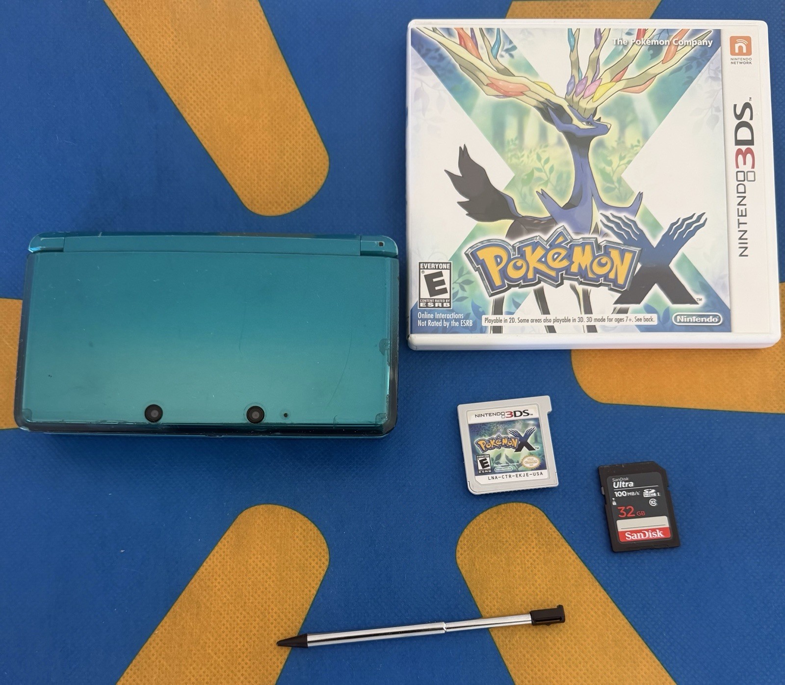 Nintendo 3DS CTR-001 Aqua Blue w/ Pokémon X Game, 32GB SD Card, Stylus & Charger