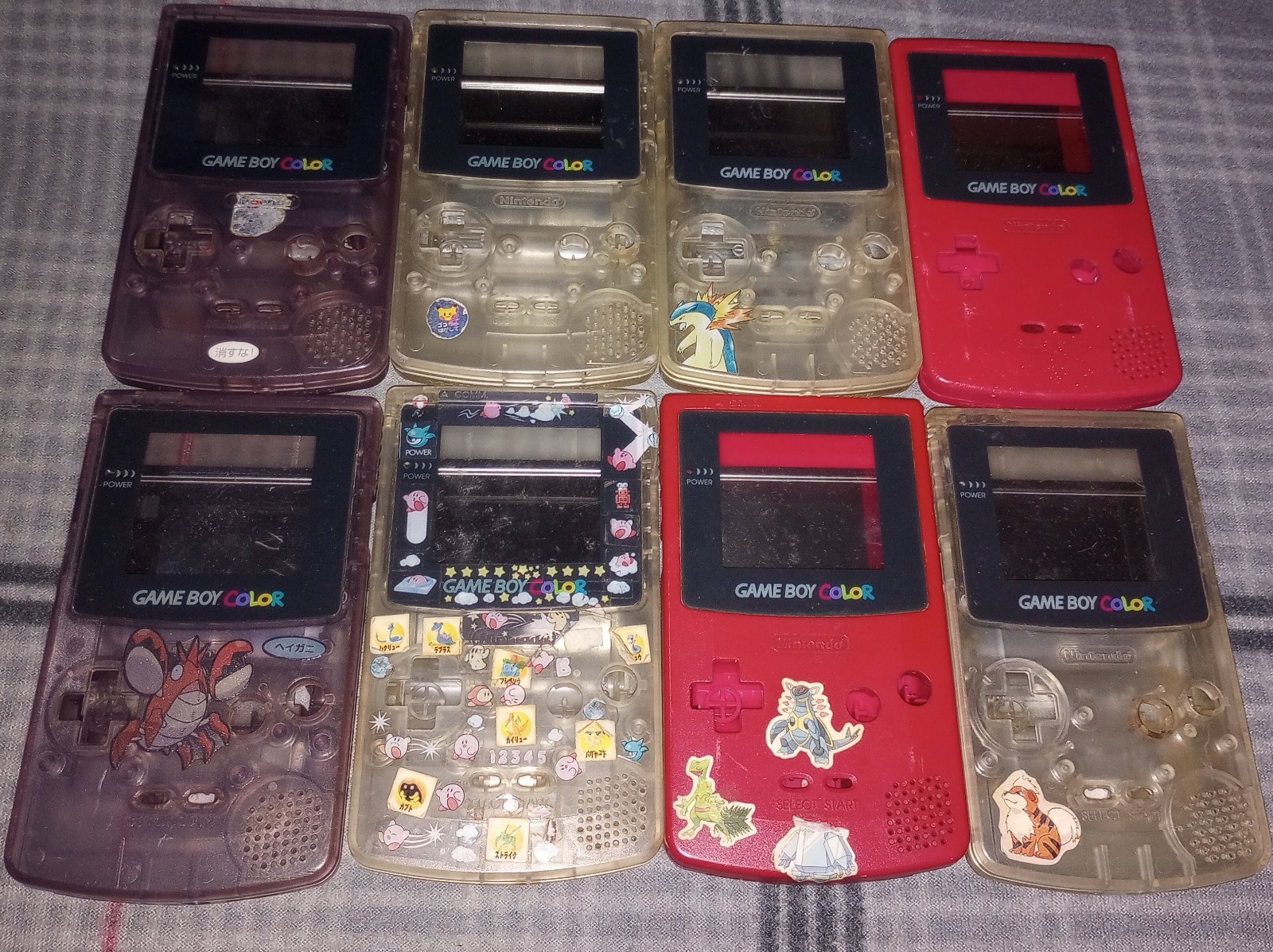 Nintendo Game Boy Color Console Shell Only Clear Lot Of 8. Pokemon Stickers.