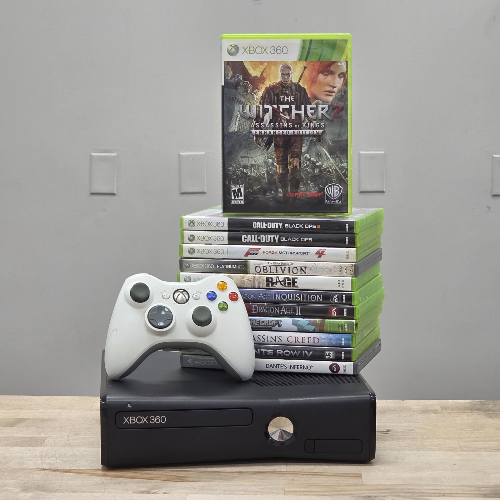 Microsoft Xbox 360 S Slim 500GB Console Model 1439 Bundle W/ 12 Games LOT