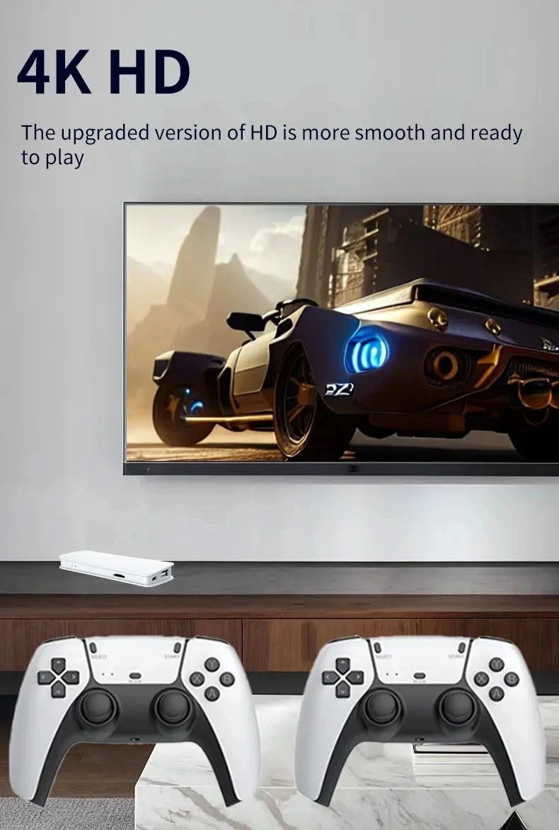 Retro Video Game Console 4K HDMI 20000+ 64G 2 Controller Wireless Game TV Stick