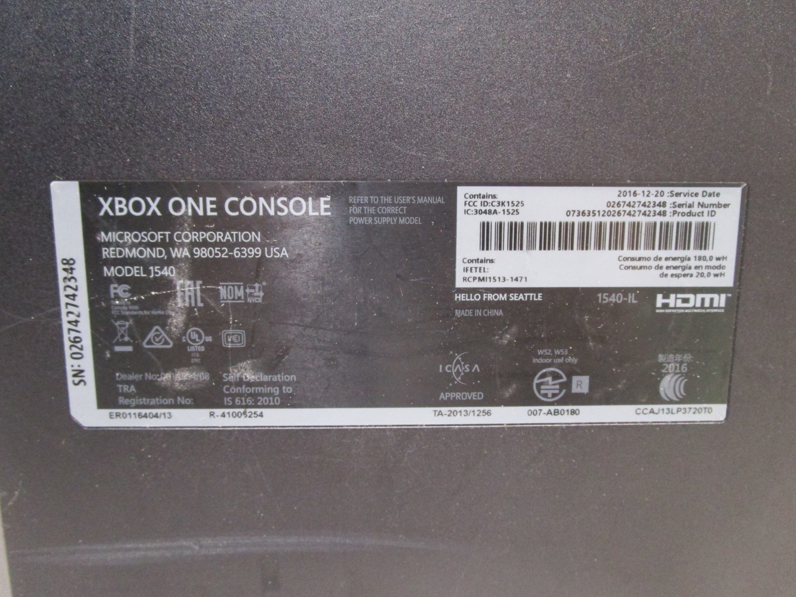 Microsoft Xbox One 1540 500GB Console Only – Black – Factory Reset – Tested