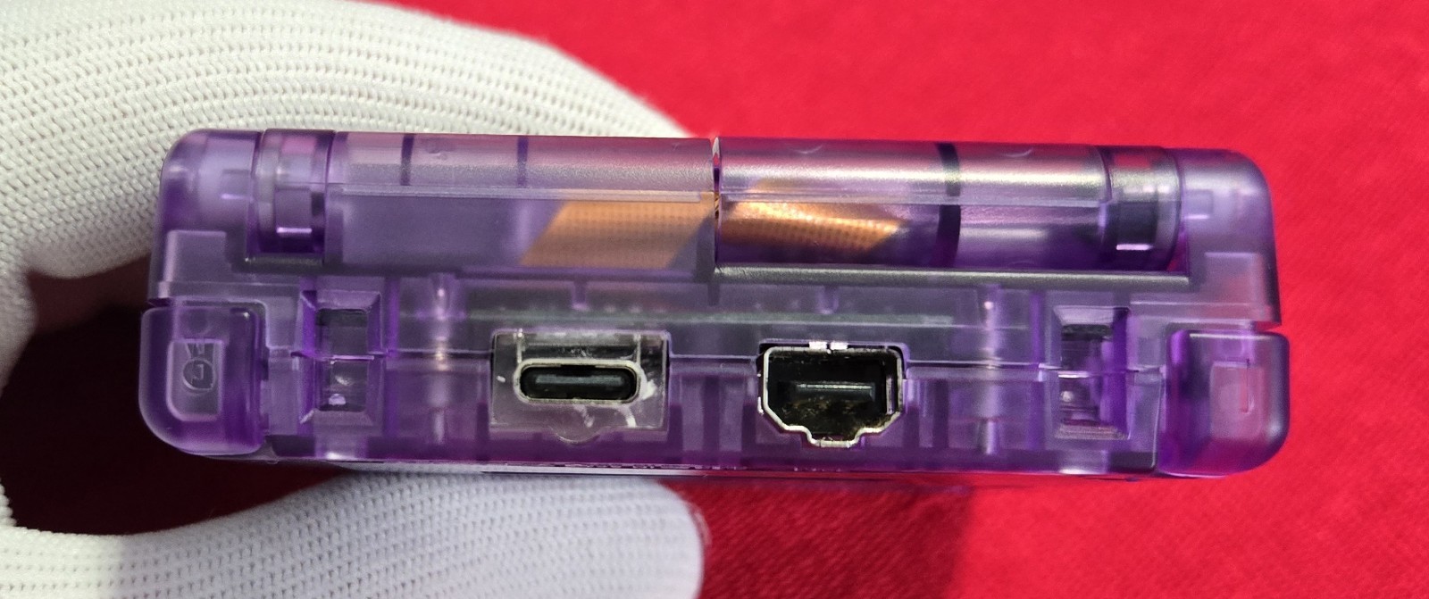 Clear Purple GameBoy Advance SP – IPS Bright LCD + USB-C Charging + New Battery