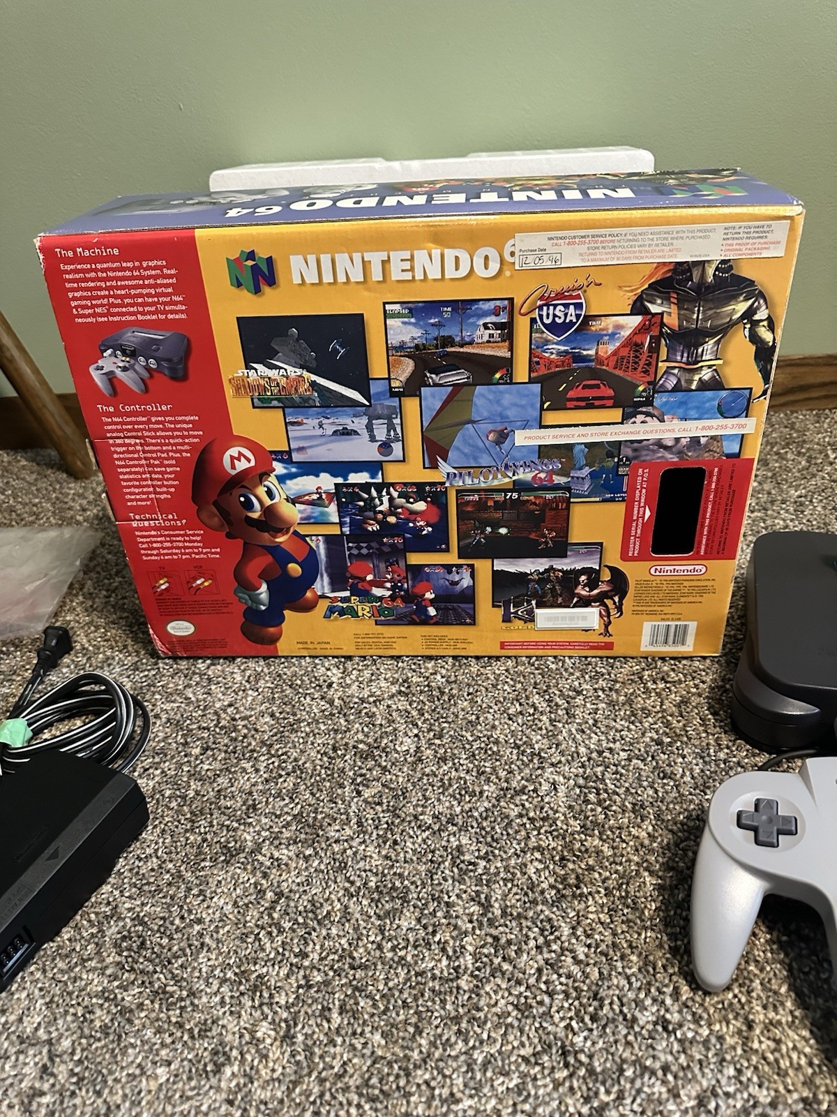 Nintendo 64 N64 Charcoal Gray – In Box, No Manual, All Cords, Controller, System
