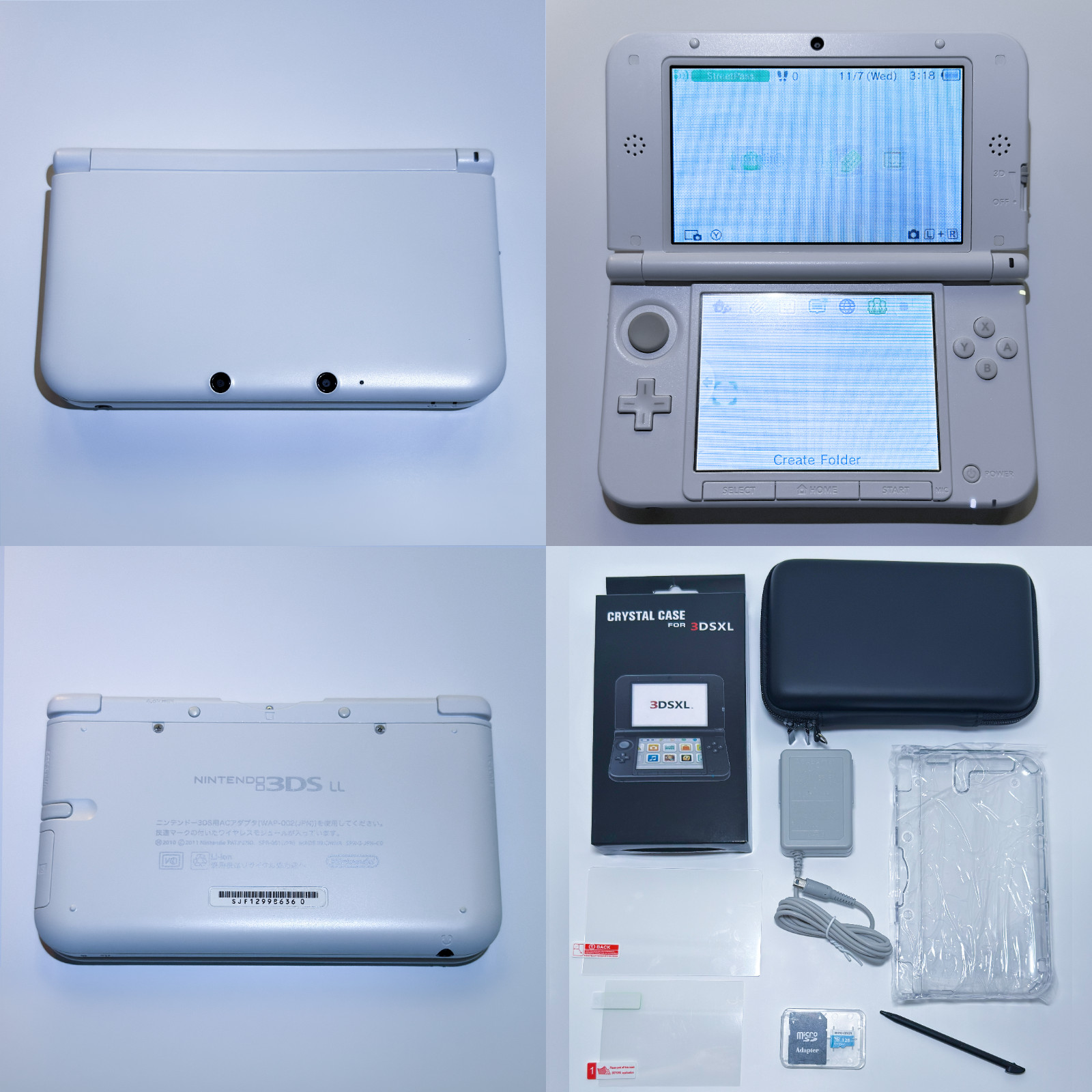 Nintendo 3DS XL LL 128GB Set White (Case, Crystal Shell, Charger, SD) USA Seller