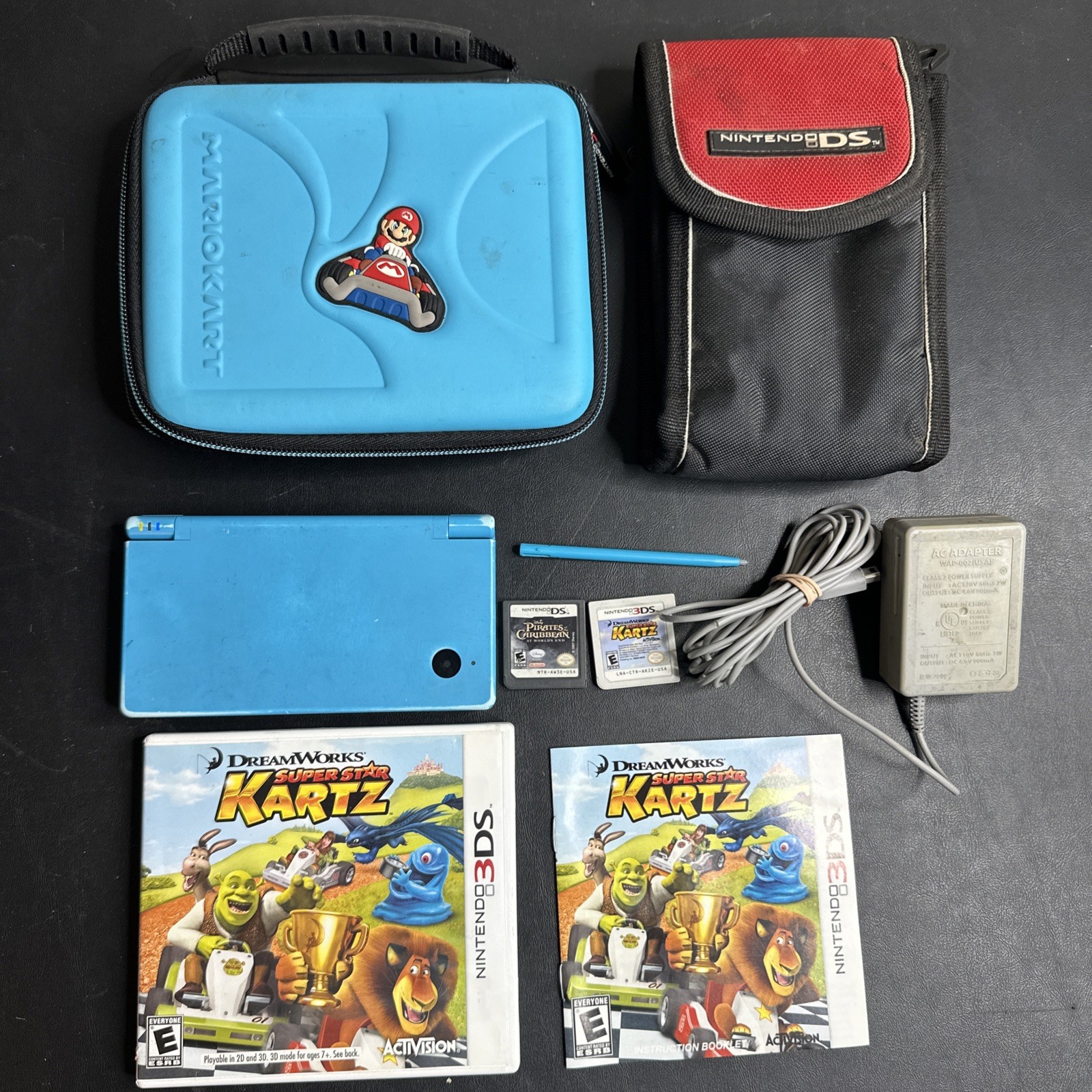 Nintendo DSi Console TWL-001 Aqua Blue – 2 Games – Shrek Kartz , Stylus, Charger