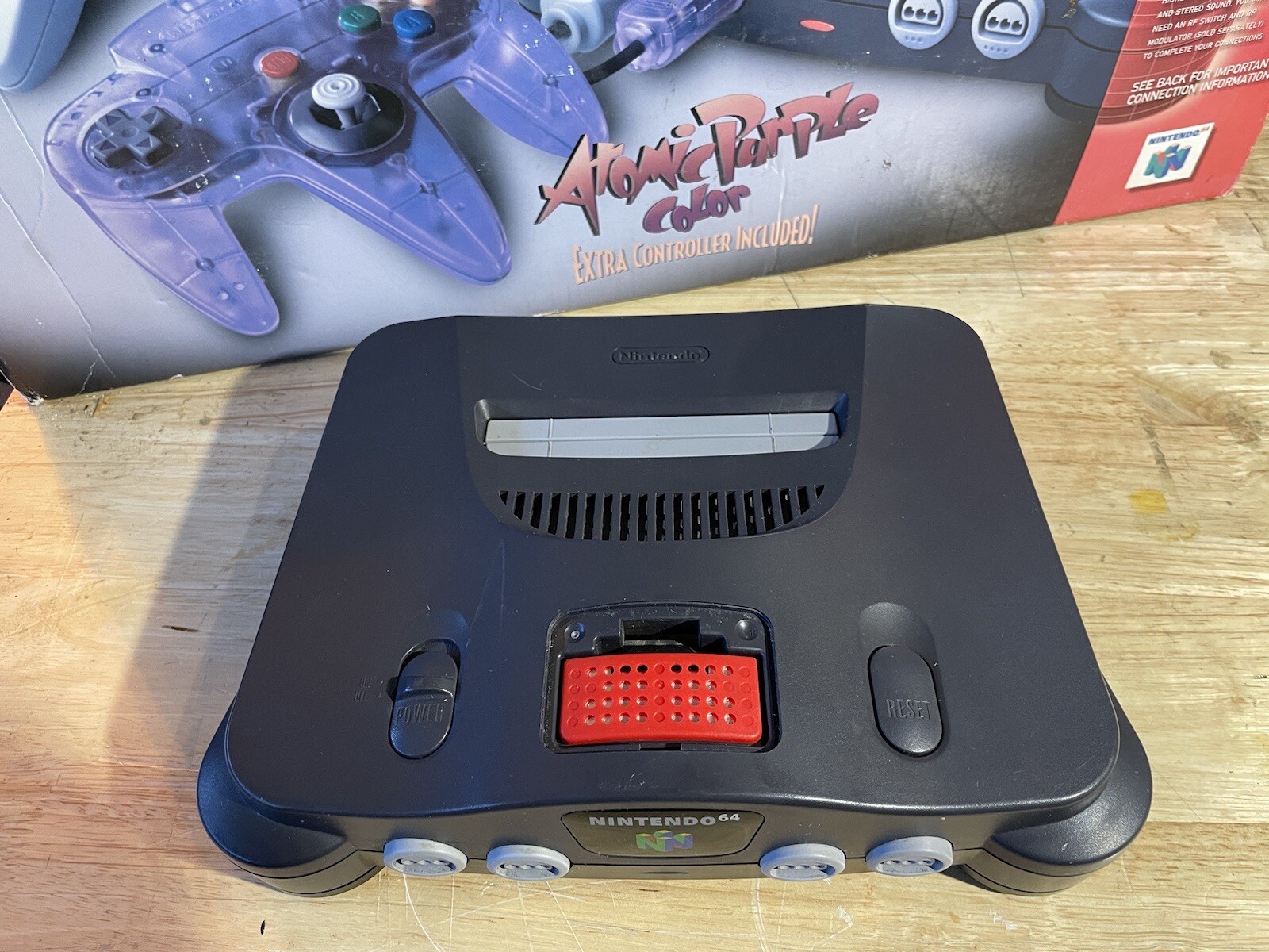 Nintendo 64 N64 Console Black w/Atomic Purple Controller In Box