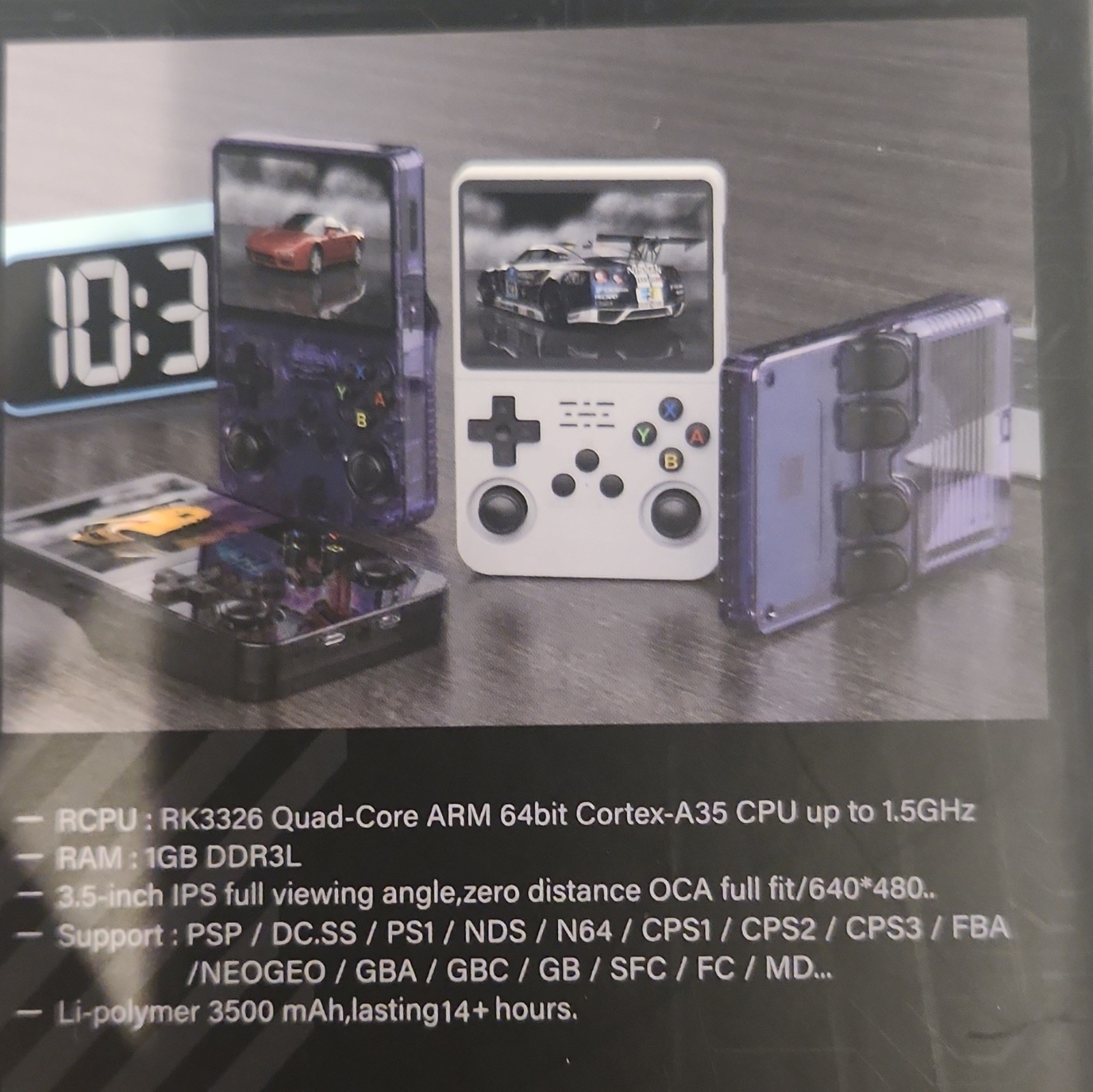 R36S Handheld Game Console 128GB 3.5in 640×480 Purple/White Wi-Fi