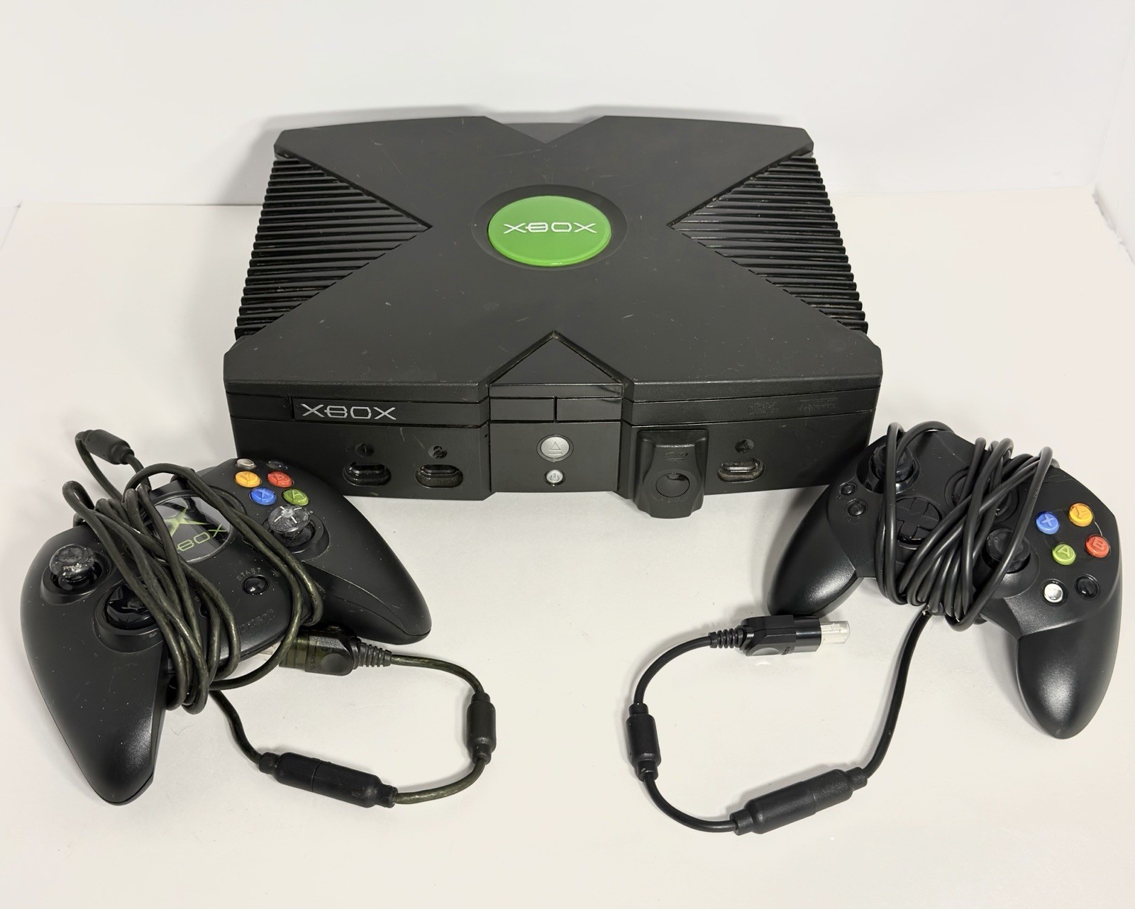 Microsoft Xbox Original Black Console Bundle 2 Wired Controllers Parts Repair