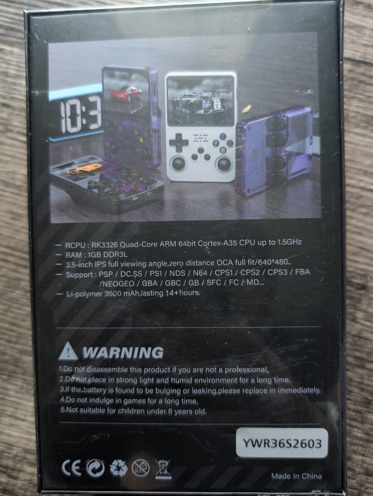 NEW!! R36S Handheld Game Console Purple 3.5″ Retro Gaming 64GB SD ArkOS