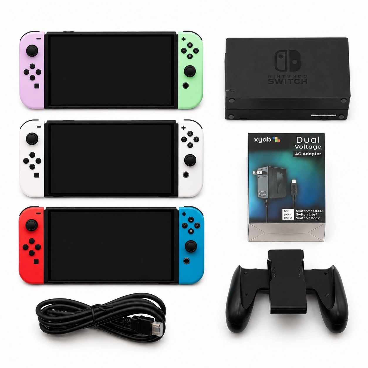 Nintendo Switch Console HAC-001 W/ Joy-Cons, Dock Grip, Charger HDMI Bundle Set