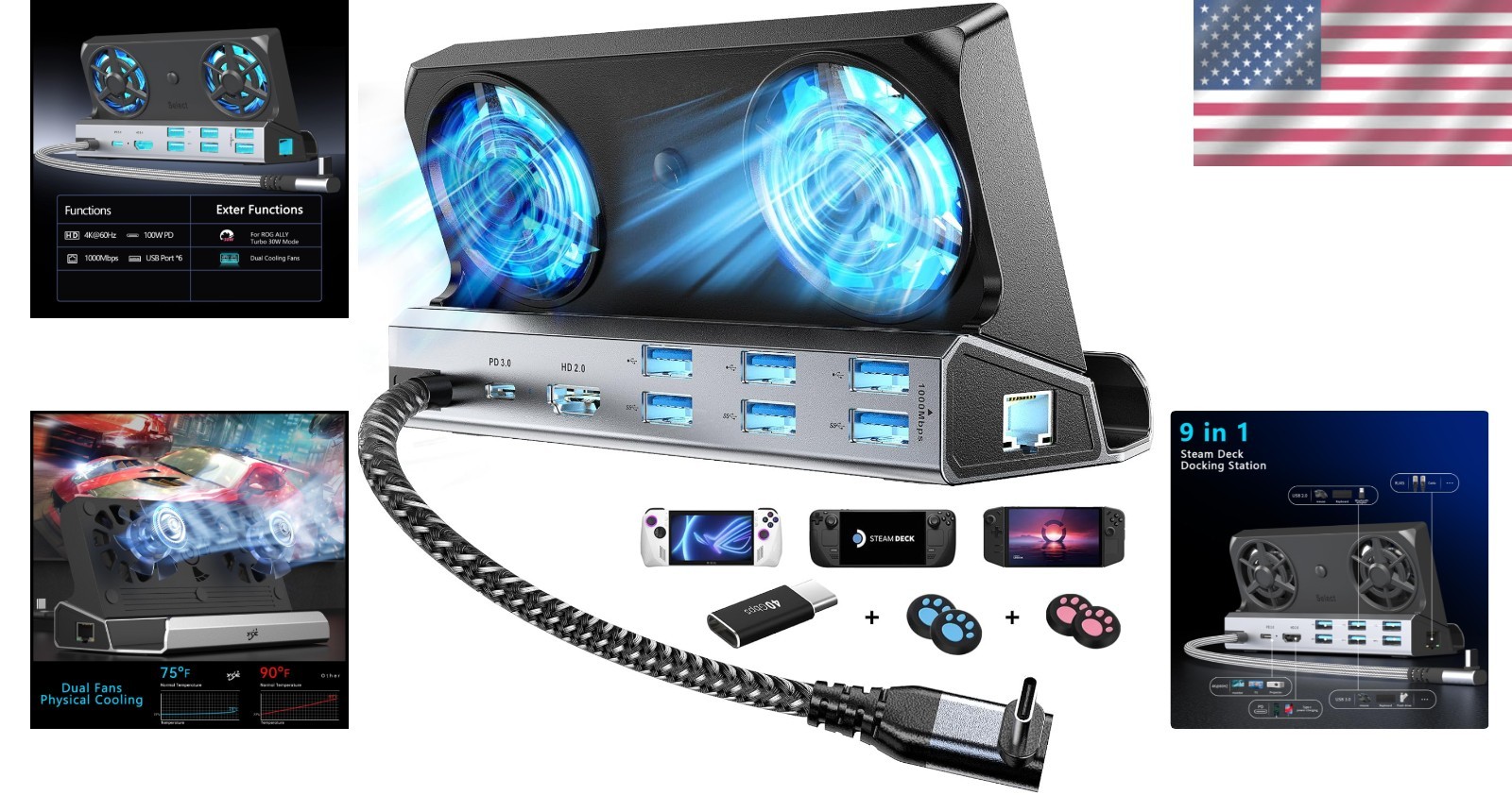 ROG Ally Docking Station: 12-in-1, Dual Fans, 4K 60Hz, 100W PD, 6 USB Ports