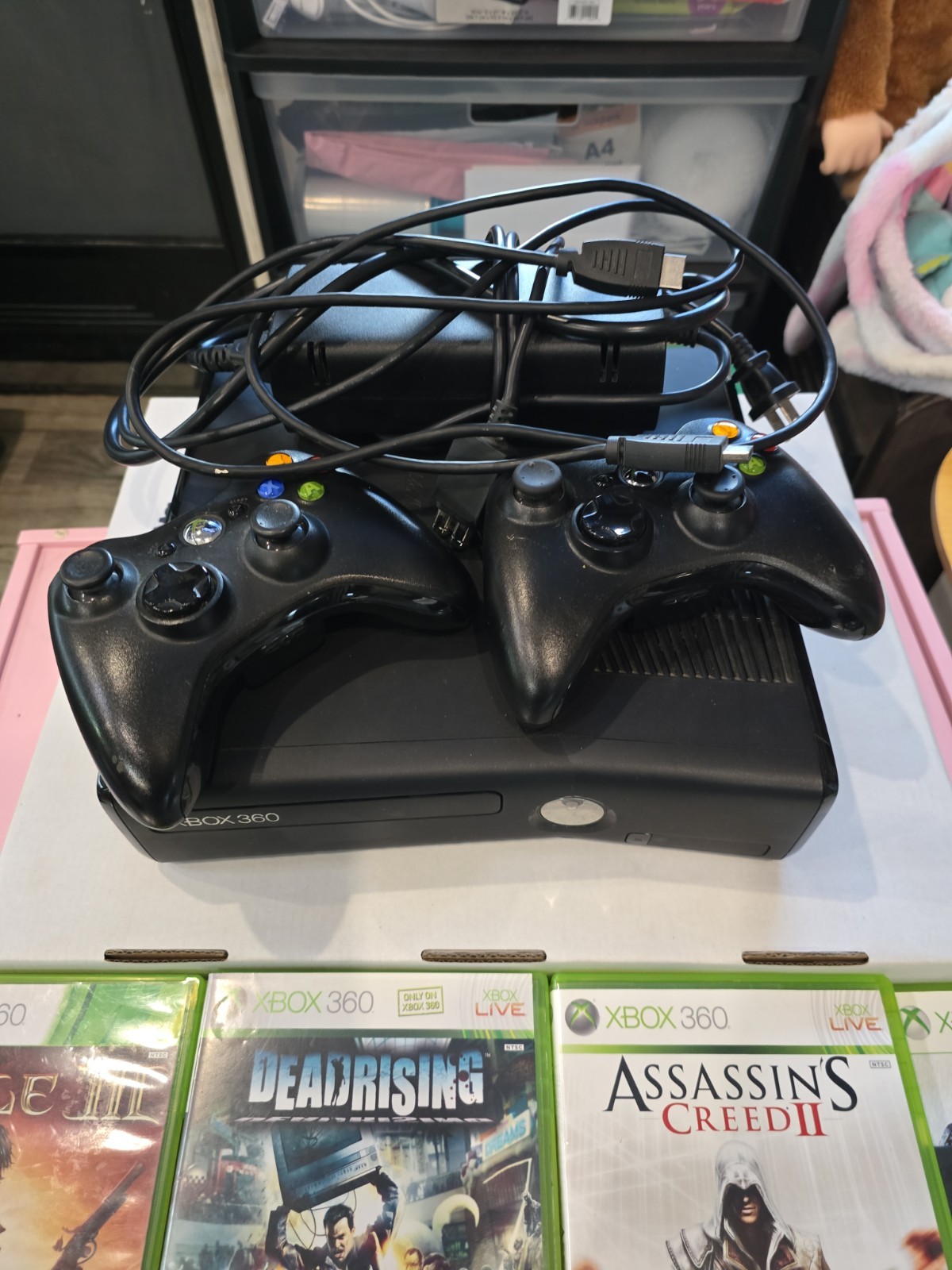 Xbox 360 Slim With 250GB, 2 Controllers, Hdmi Cord Power Cord And 28 Games