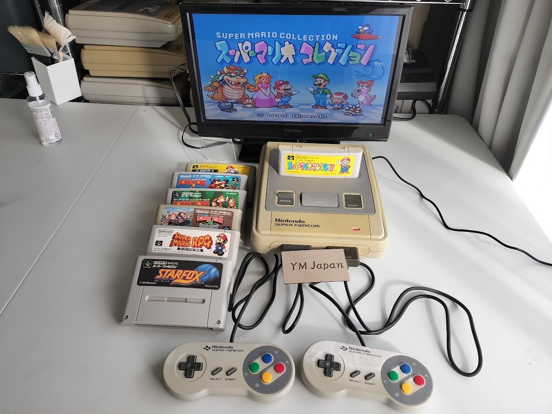 Nintendo Super Famicom Console Complete Set w/3 Donkey Kong Games Tested Japan