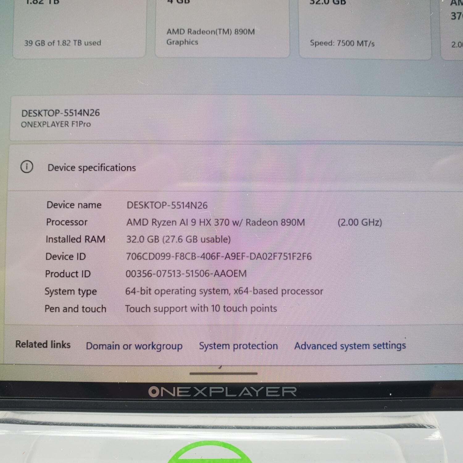 OneXPlayer F1 Pro 7″ AMD Ryzen AI 9 HX 370 32GB 2TB Black ONEXFLY