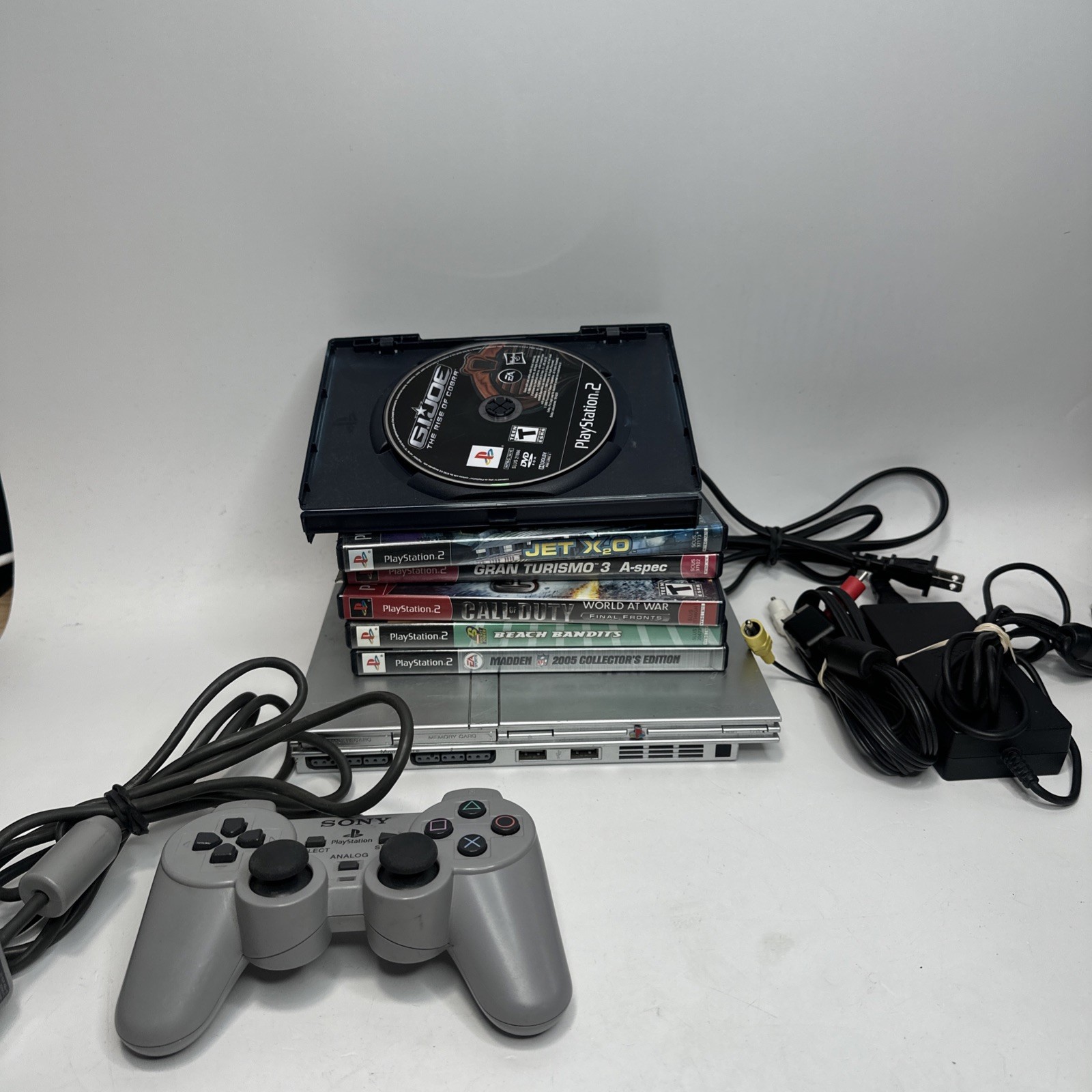 Sony PS2 PlayStation 2 Slim SILVER Console Bundle SCPH-79001 Tested With Games