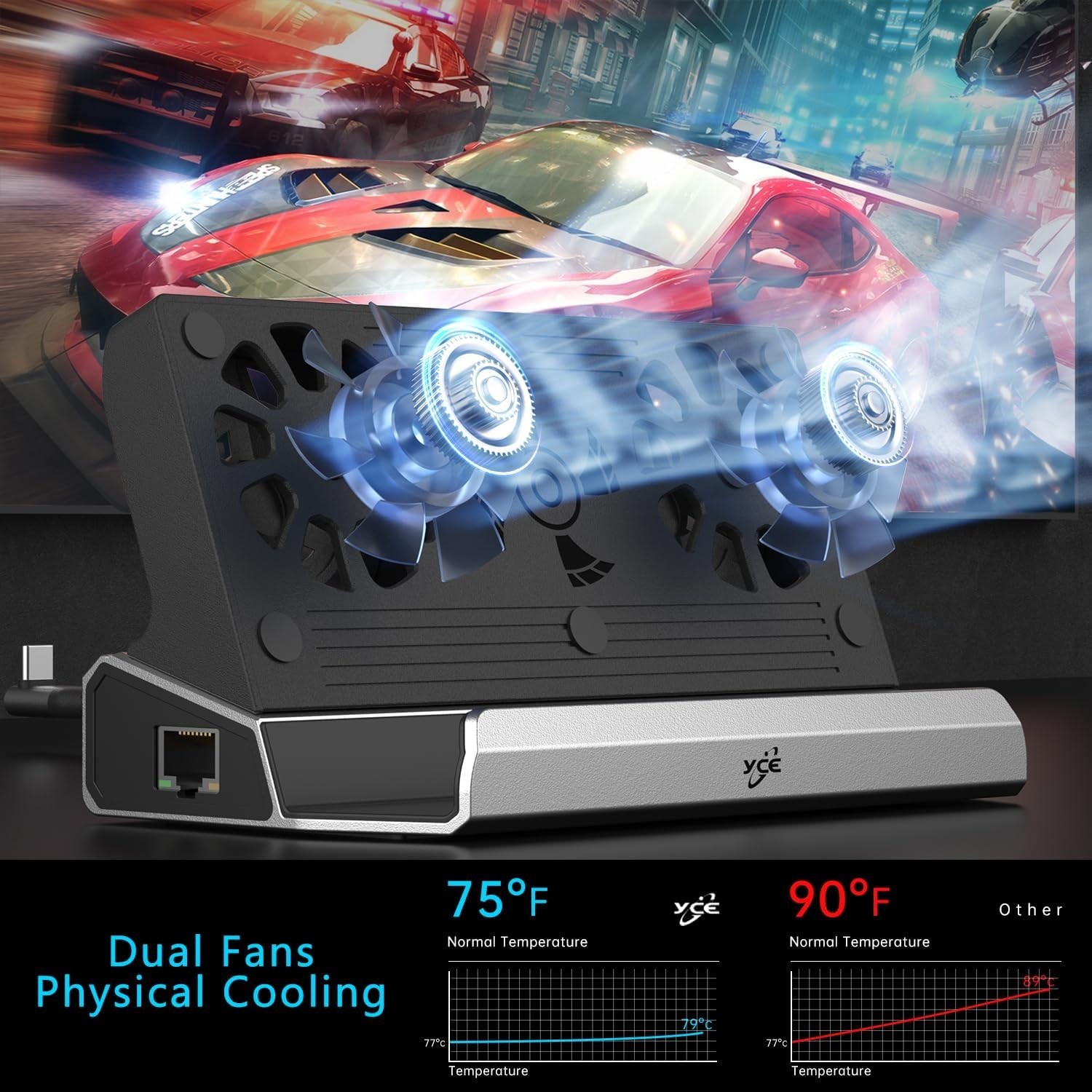 ROG Ally Docking Station: 12-in-1, Dual Fans, 4K 60Hz, 100W PD, 6 USB Ports